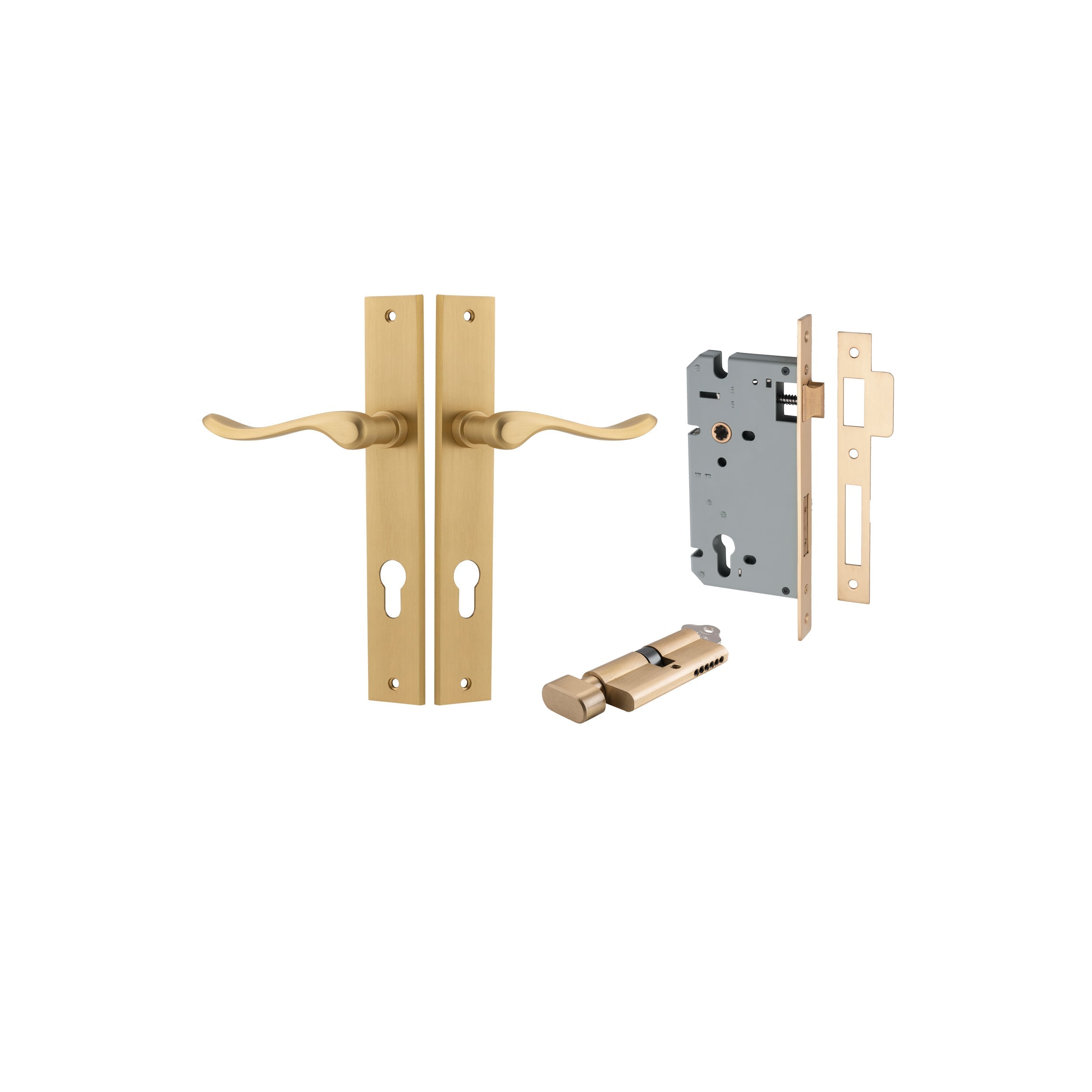 Stirling Lever - Rectangular Backplate - Entry Point - Iver - Brushed Brass - Door Levers