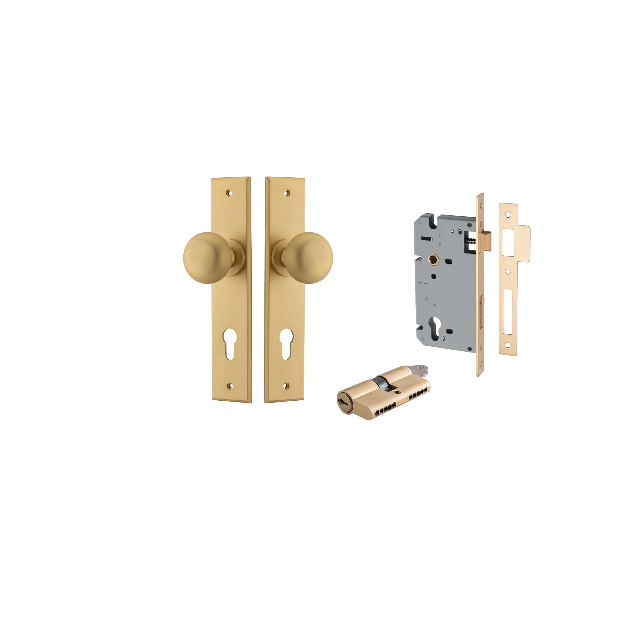 Cambridge Knob - Chamfered Backplate - Entry Point - Iver - Brushed Brass - Door Knobs