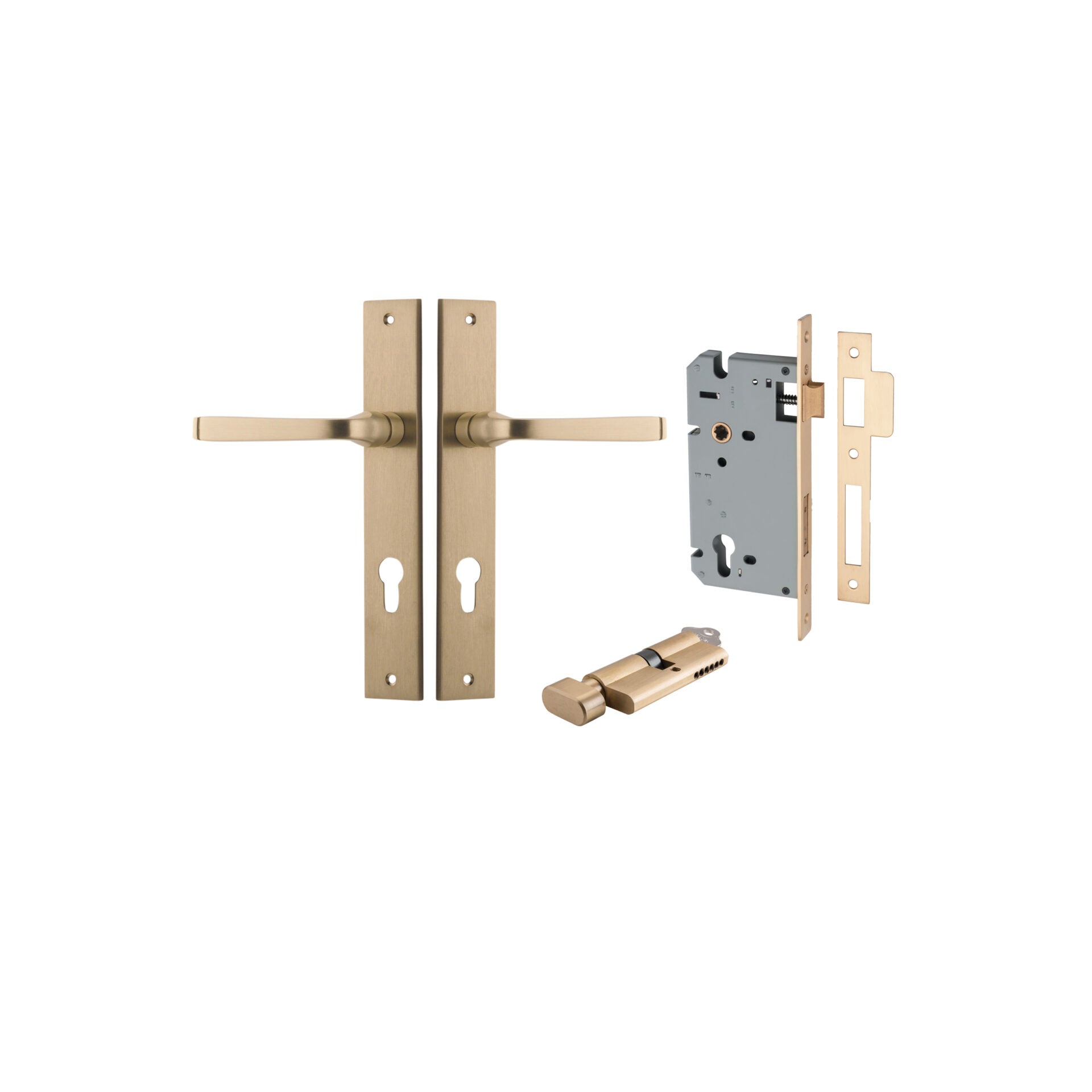 Annecy Lever - Rectangular Backplate - Entry Point - Iver - Brushed Brass - Door Levers