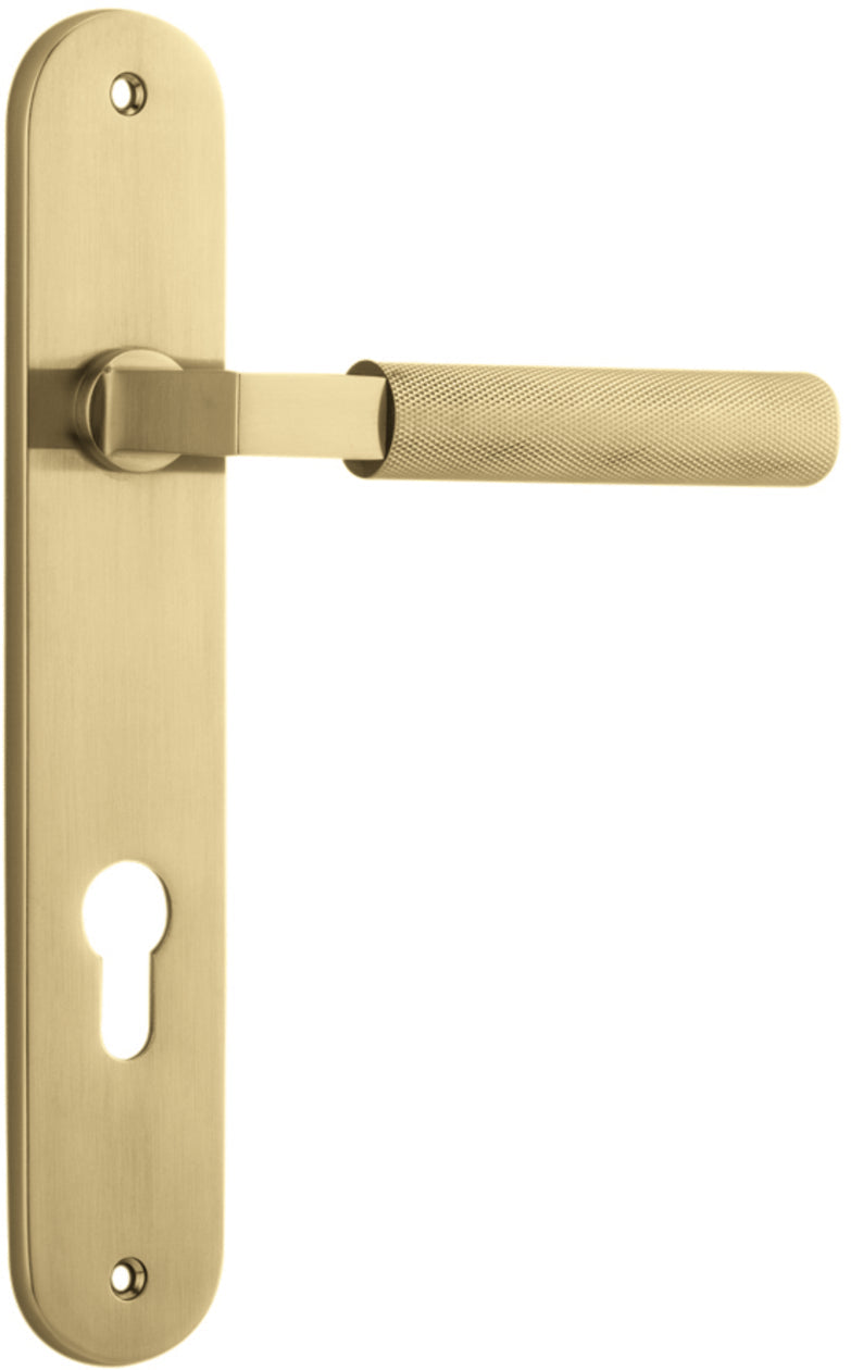 Brunswick Lever - Oval Backplate - Entry Point - Iver - Brushed Gold PVD - Door Levers