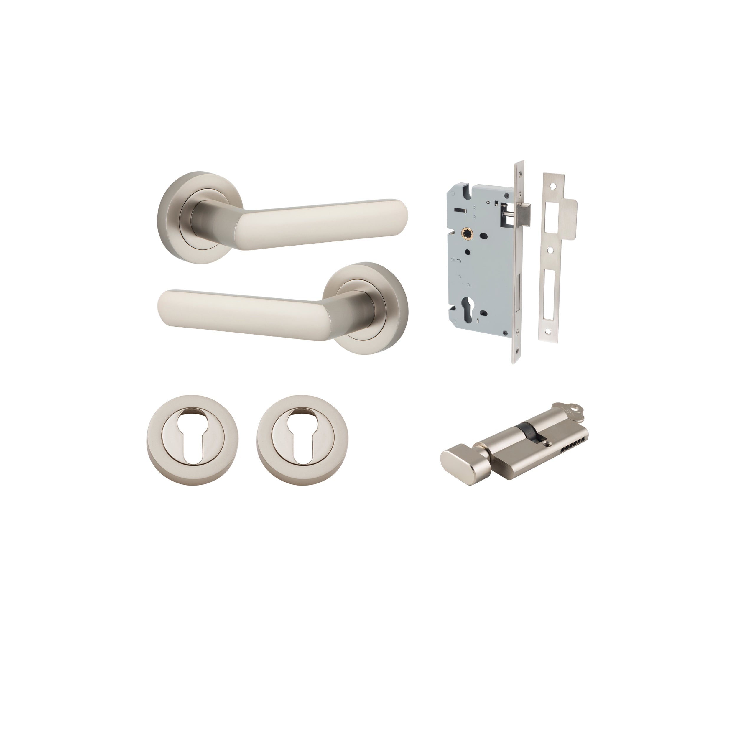 Osaka Lever - Round Rose - Entry Point - Iver - Satin Nickel - Door Levers