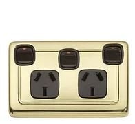 3 Gang Flat Plate Rocker Switches with Double Socket by Tradco - Entry - Point - 5807 - Tradco