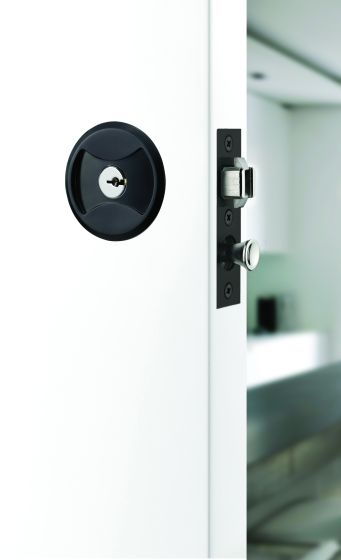 Lockwood Symmetry Round Cavity Sliding Door Privacy Set in Matt Black