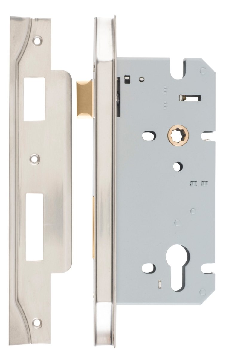 85mm Euro Mortice Locks - Rebated - Entry Point - Iver - Satin Nickel - External Locks