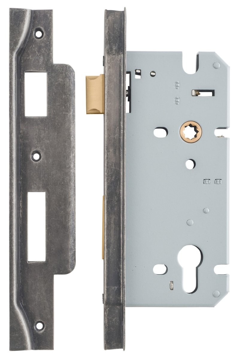 85mm Euro Mortice Locks - Rebated - Entry Point - Iver - Distressed Nickel - External Locks