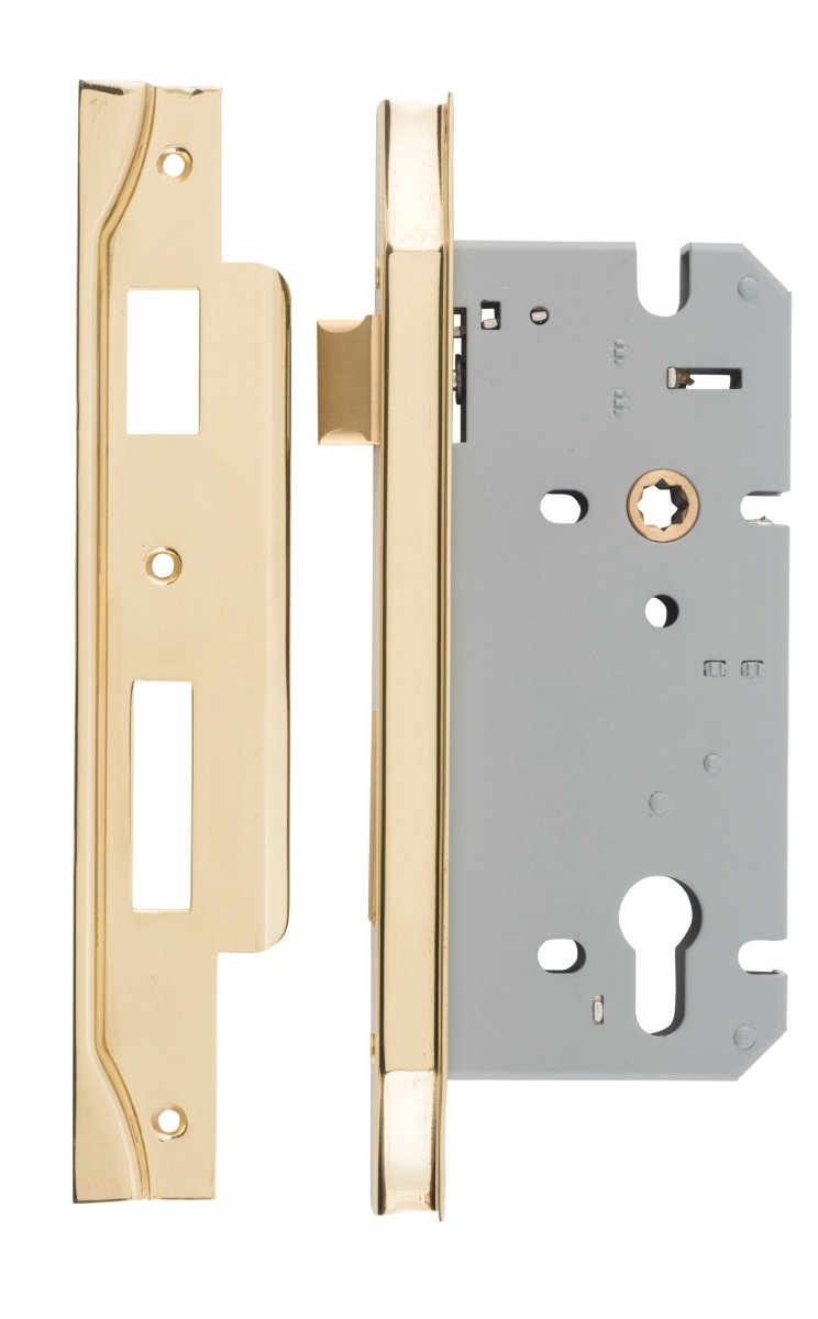 85mm Euro Mortice Locks - Rebated - Entry Point - Iver - Polished Brass - External Locks