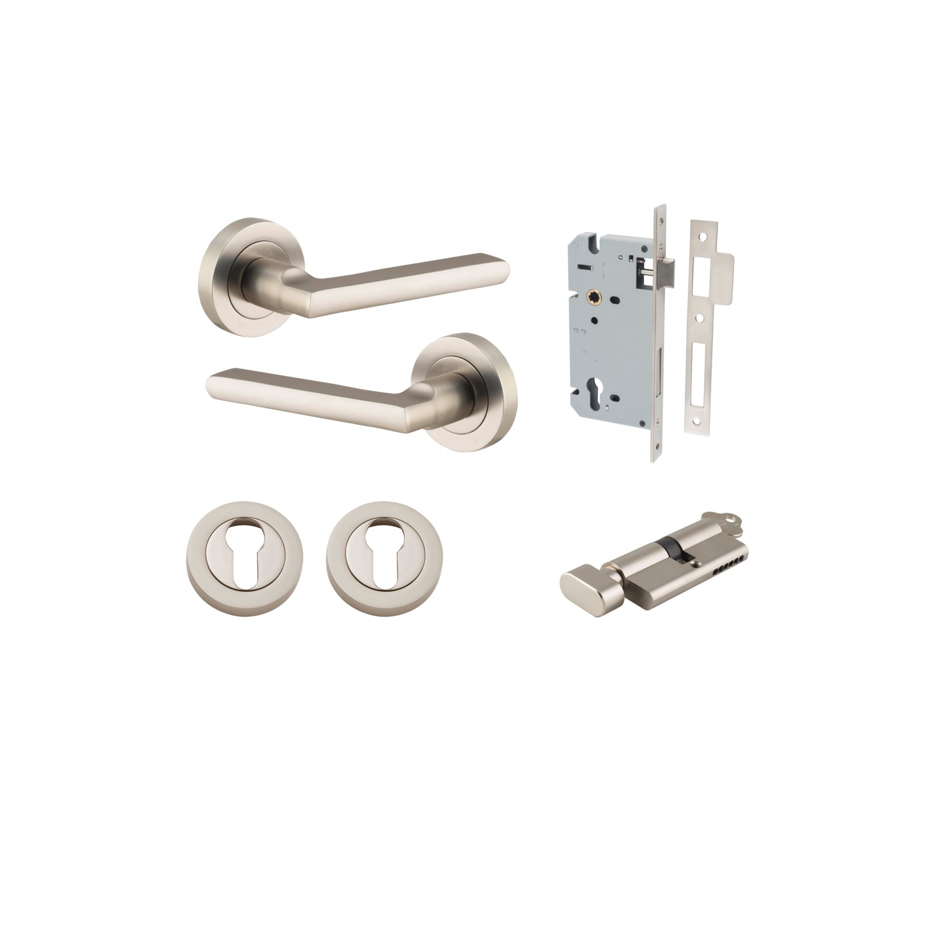 Baltimore Lever - Round Rose - Entry Point - Iver - Satin Nickel - Door Levers