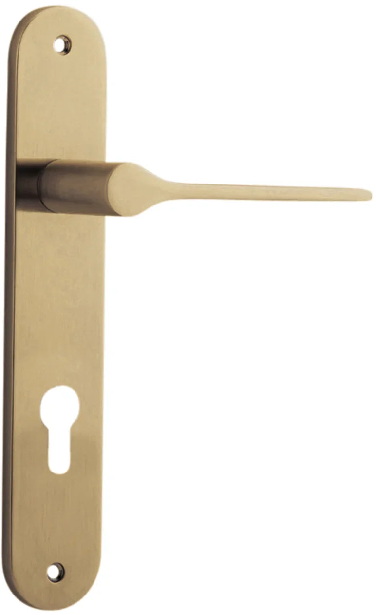 Como Lever - Oval Backplate - Entry Point - Iver - Brushed Brass - Door Levers