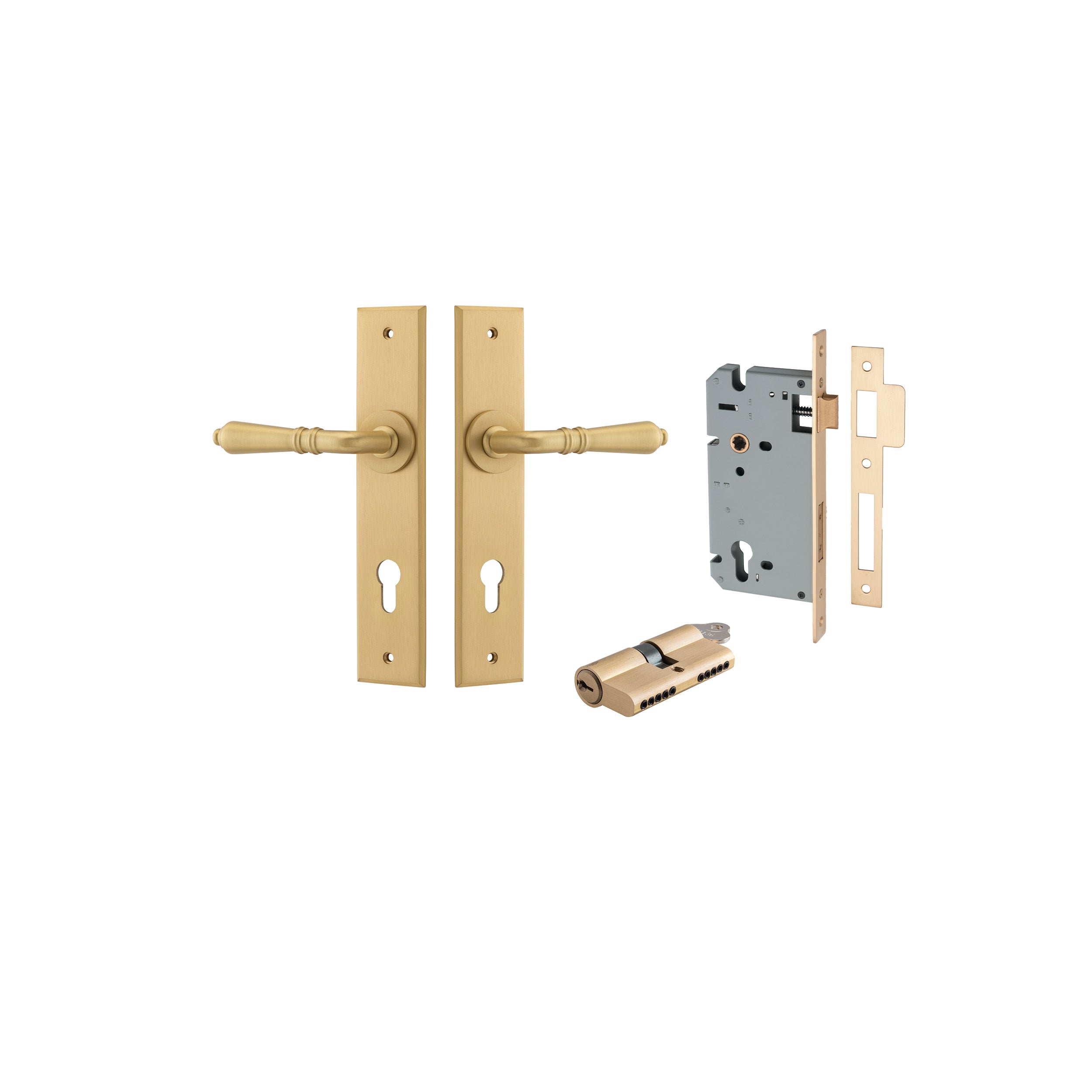 Sarlat Lever - Chamfered Backplate - Entry Point - Iver - Brushed Brass - Door Levers