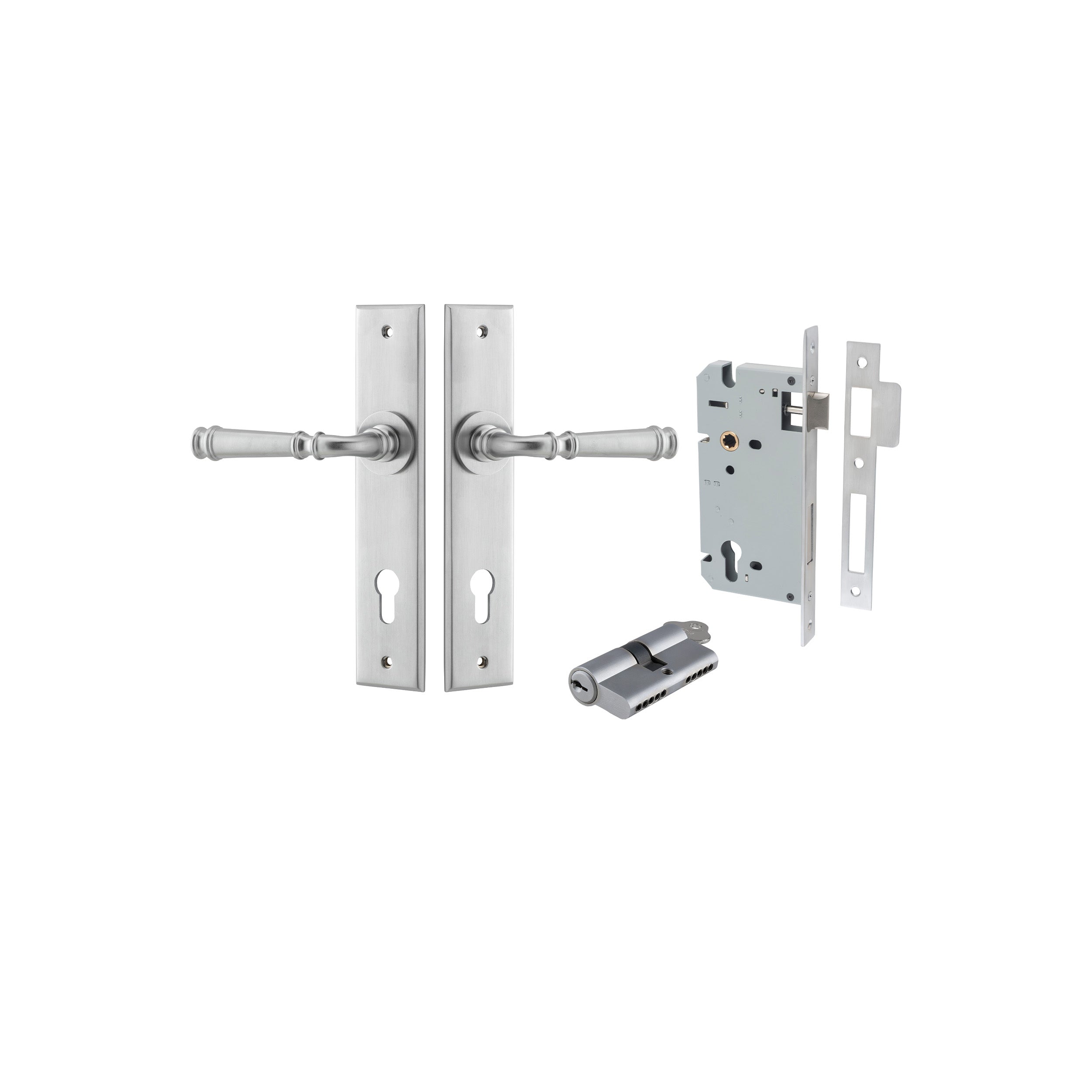 Verona Lever - Chamfered Backplate - Entry Point - Iver - Brushed Chrome - Door Levers