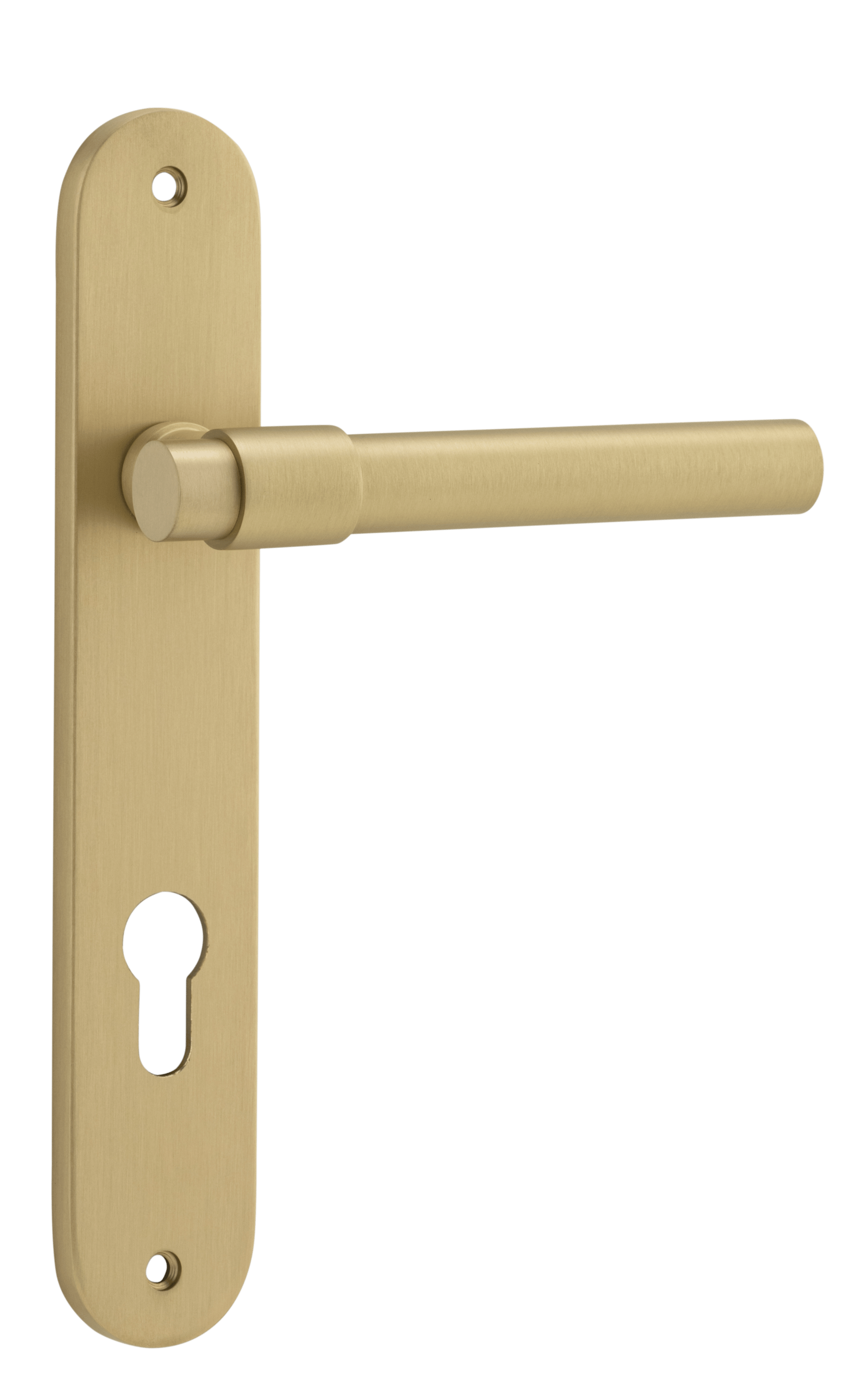 Helsinki Lever - Oval Backplate - Entry Point - Iver - Brushed Gold PVD - Door Levers