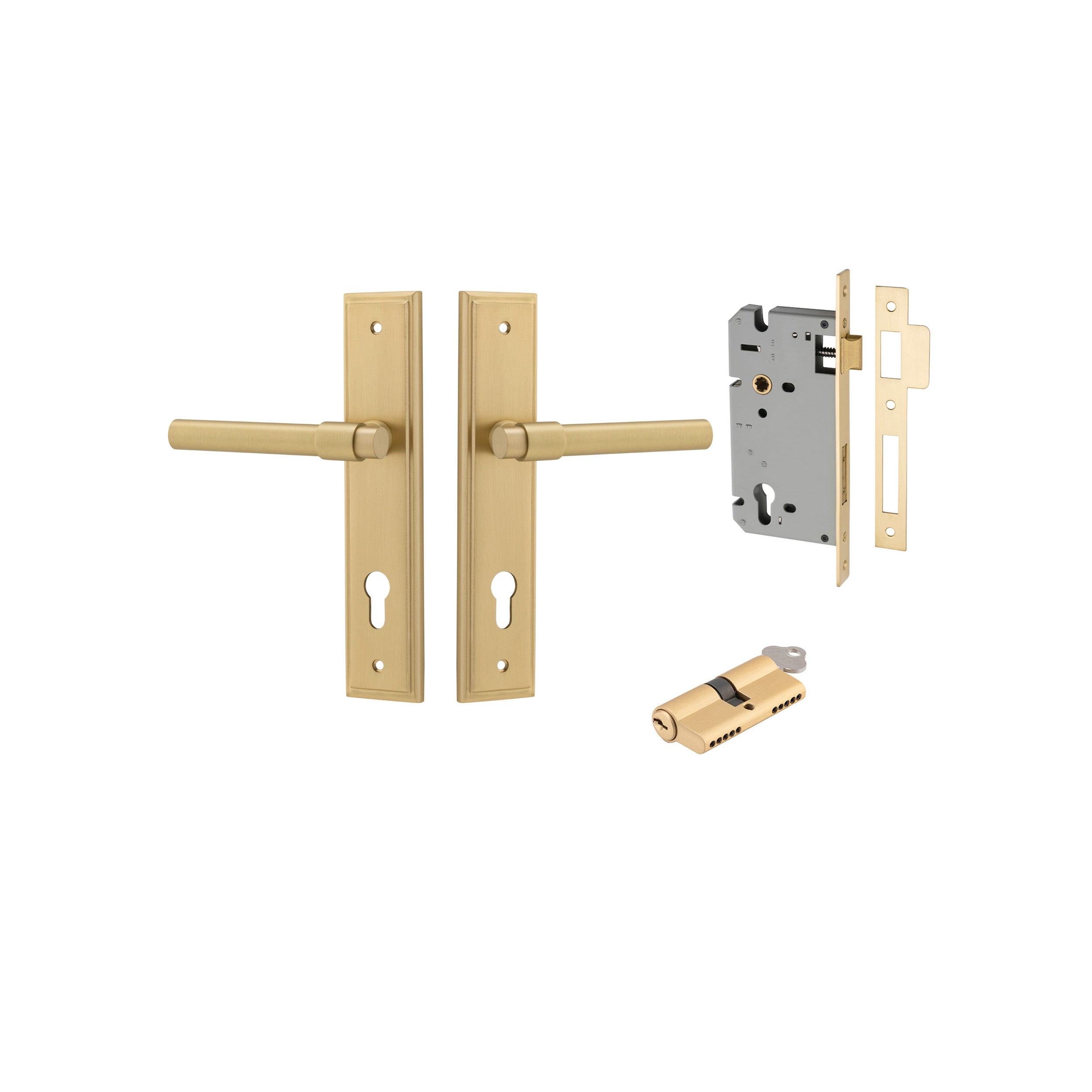 Helsinki Lever - Stepped Backplate - Entry Point - Iver - Brushed Gold PVD - Door Levers