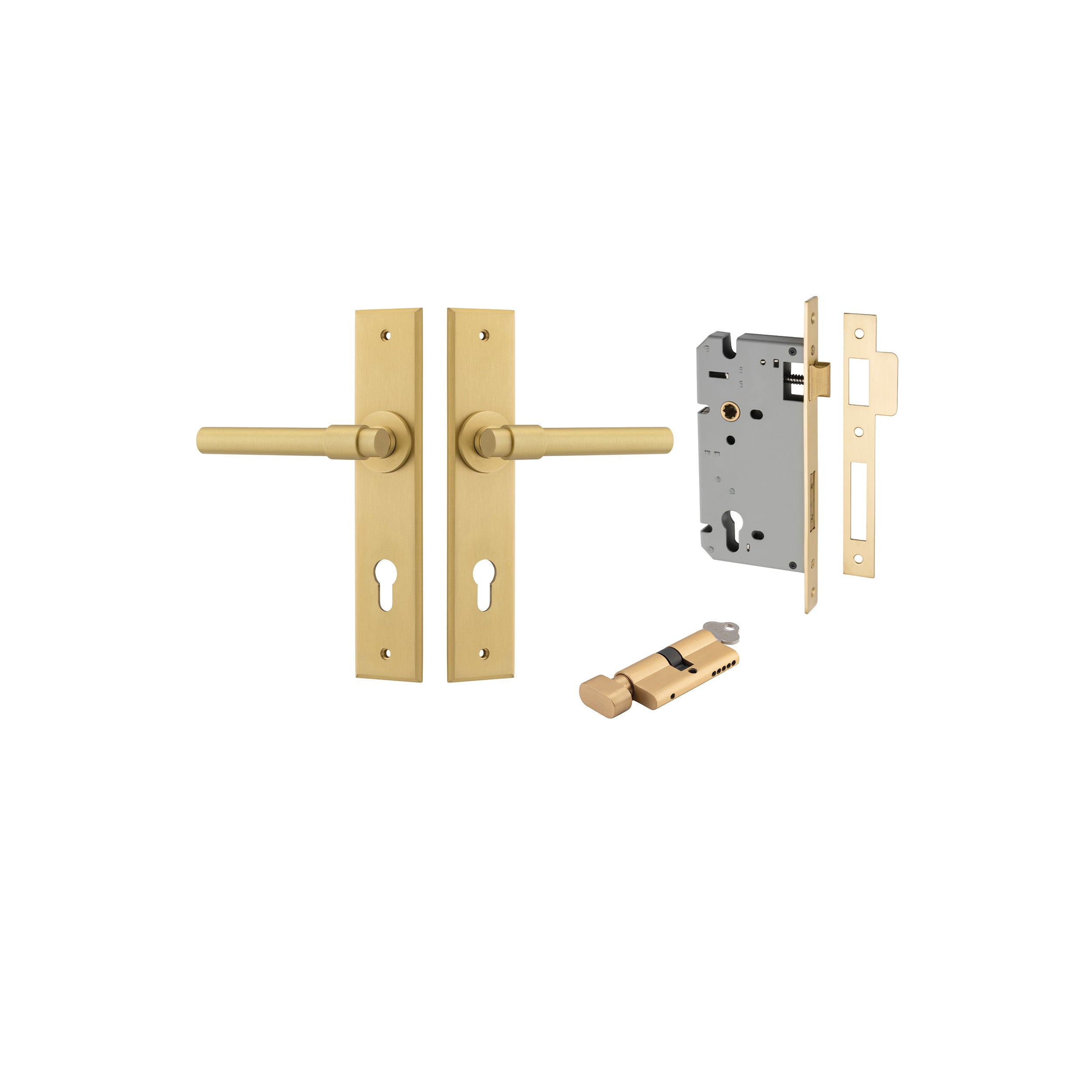 Helsinki Lever - Chamfered Backplate - Entry Point - Iver - Brushed Gold PVD - Door Levers