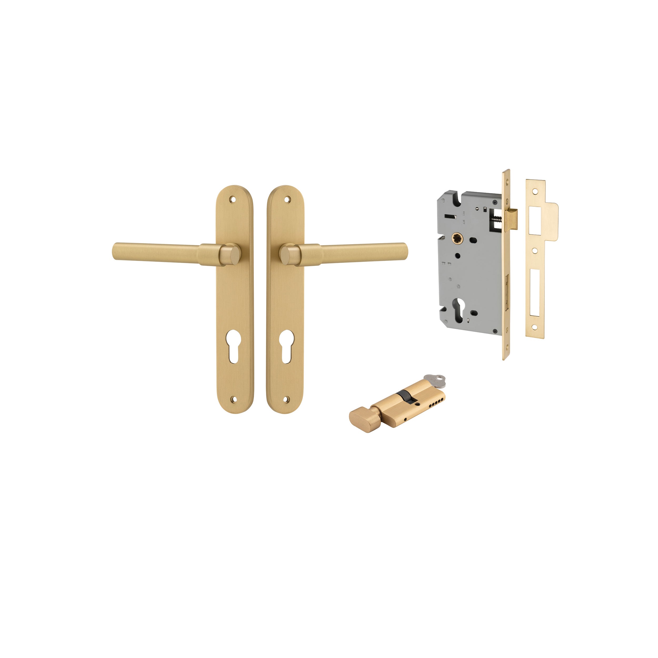 Helsinki Lever - Oval Backplate - Entry Point - Iver - Brushed Gold PVD - Door Levers