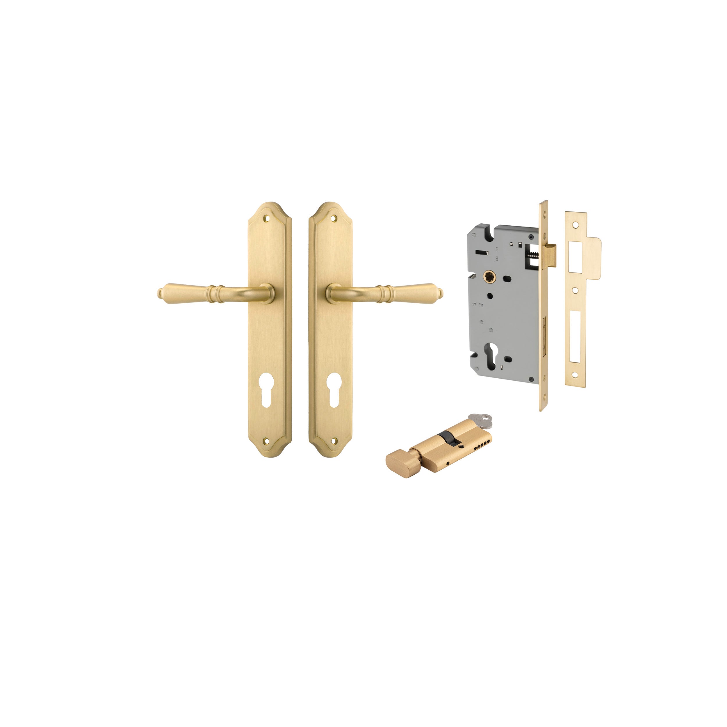 Sarlat Lever - Shouldered Backplate - Entry Point - Iver - Brushed Gold PVD - Door Levers