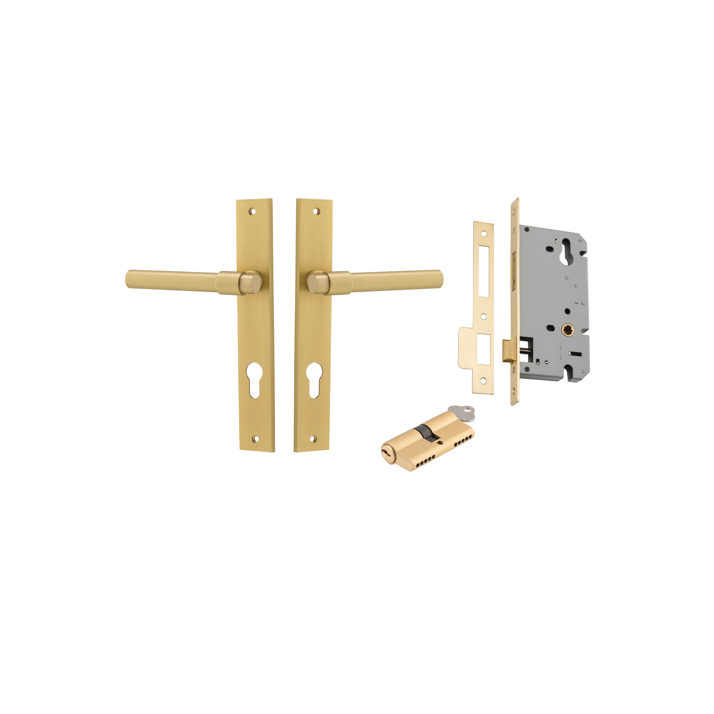 Helsinki Lever - Rectangular Backplate - Entry Point - Iver - Brushed Gold PVD - Door Levers