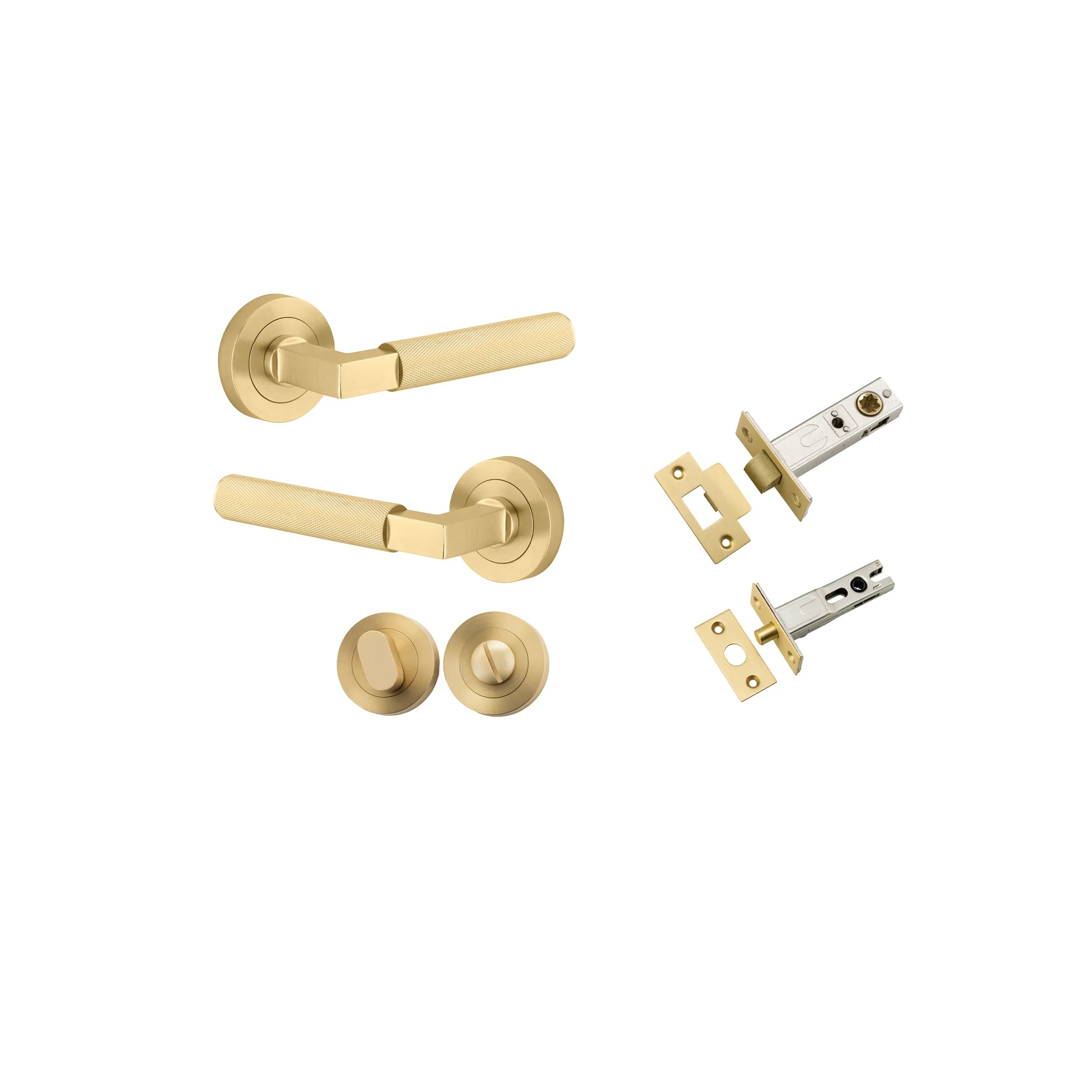 Brunswick Lever - Round Rose - Entry Point - Iver - Brushed Gold PVD - Door Levers