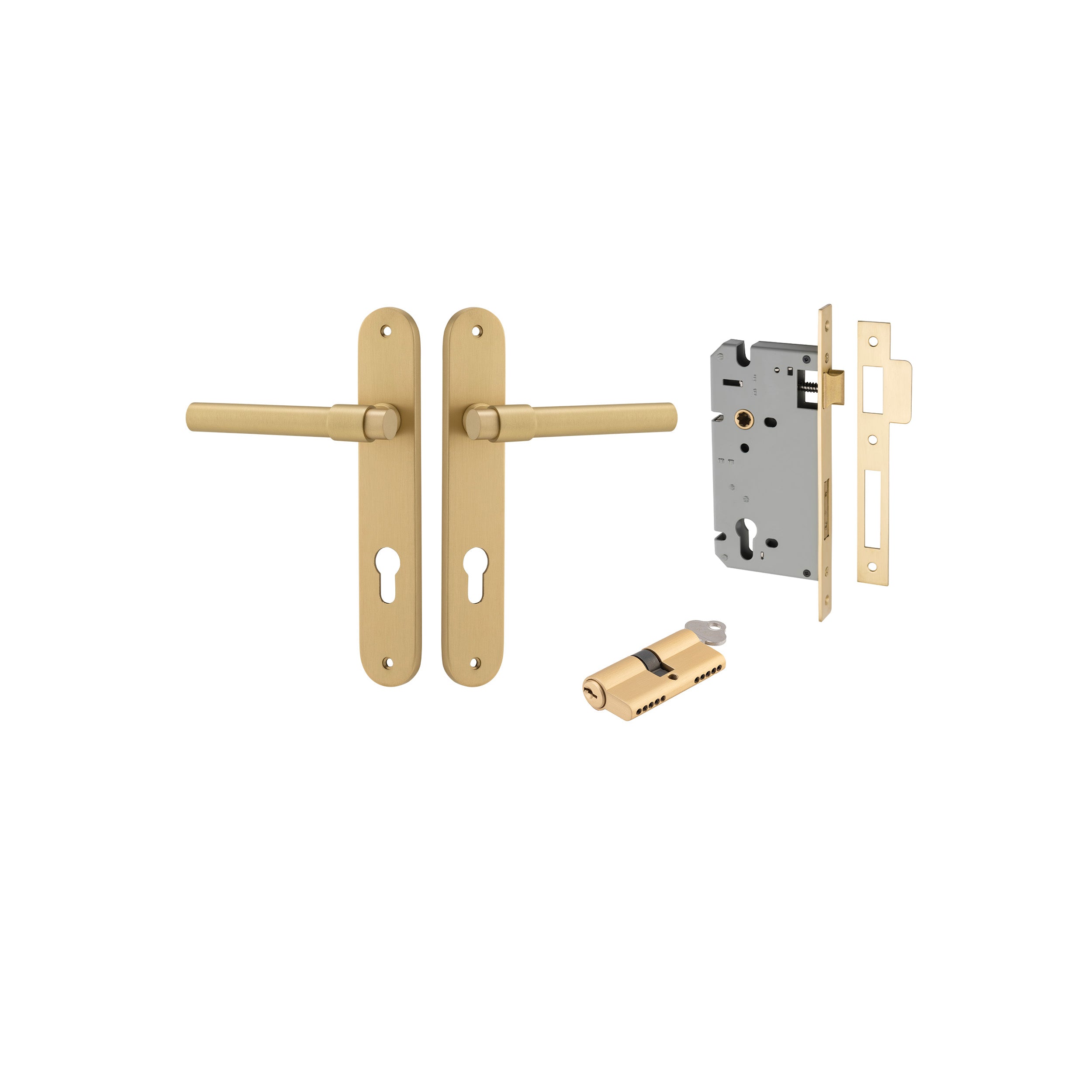 Helsinki Lever - Oval Backplate - Entry Point - Iver - Brushed Gold PVD - Door Levers