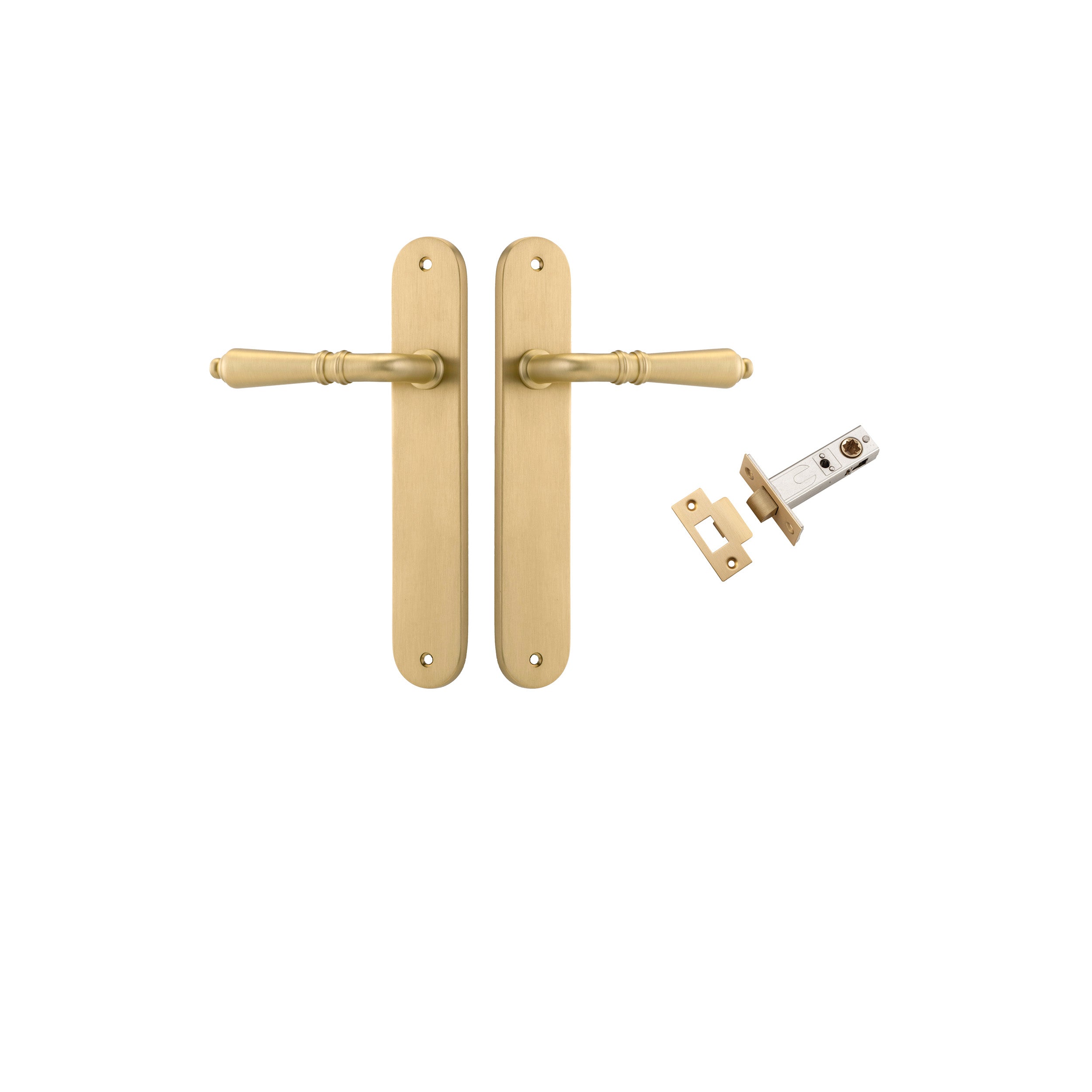 Sarlat Lever - Oval Backplate - Entry Point - Iver - Brushed Gold PVD - Door Levers