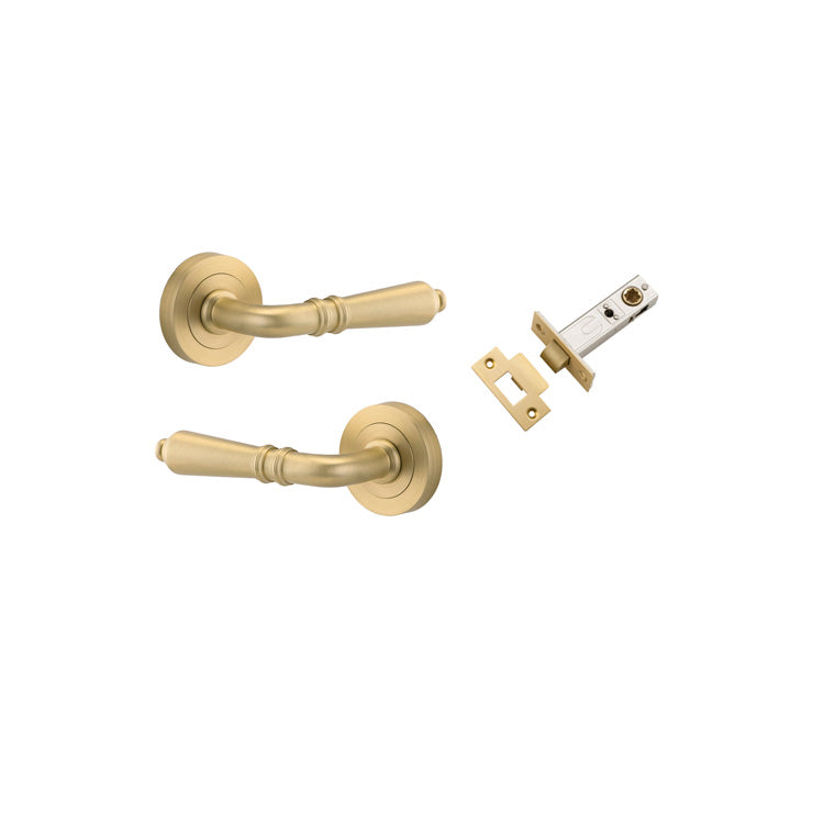 Sarlat Lever - Round Rose - Entry Point - Iver - Brushed Gold PVD - Door Levers