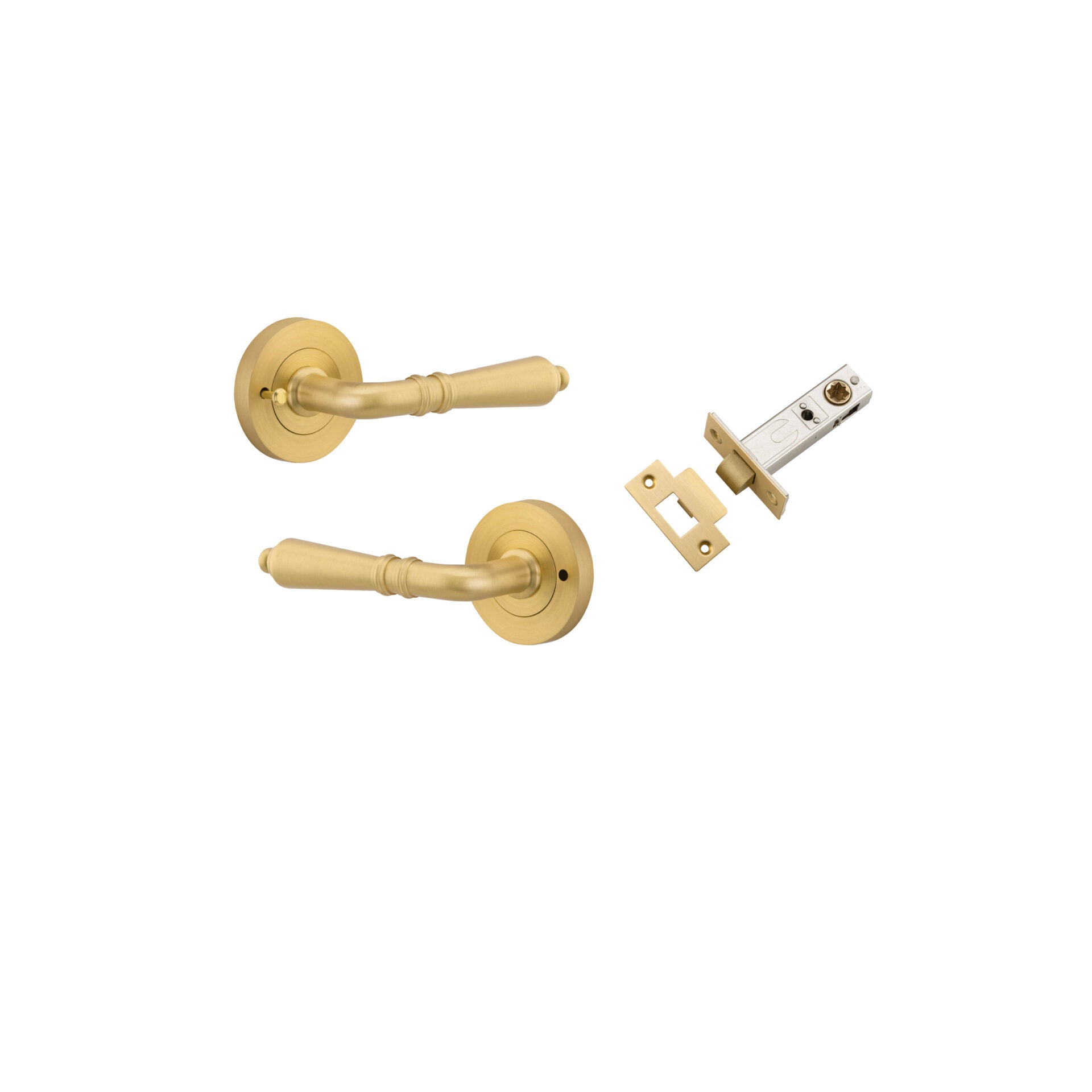 Sarlat Lever - Round Rose - Entry Point - Iver - Brushed Gold PVD - Door Levers