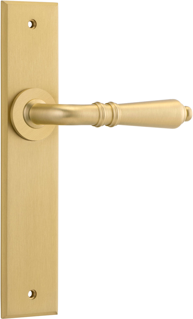 Sarlat Lever - Chamfered Backplate - Entry Point - Iver - Brushed Gold PVD - Door Levers