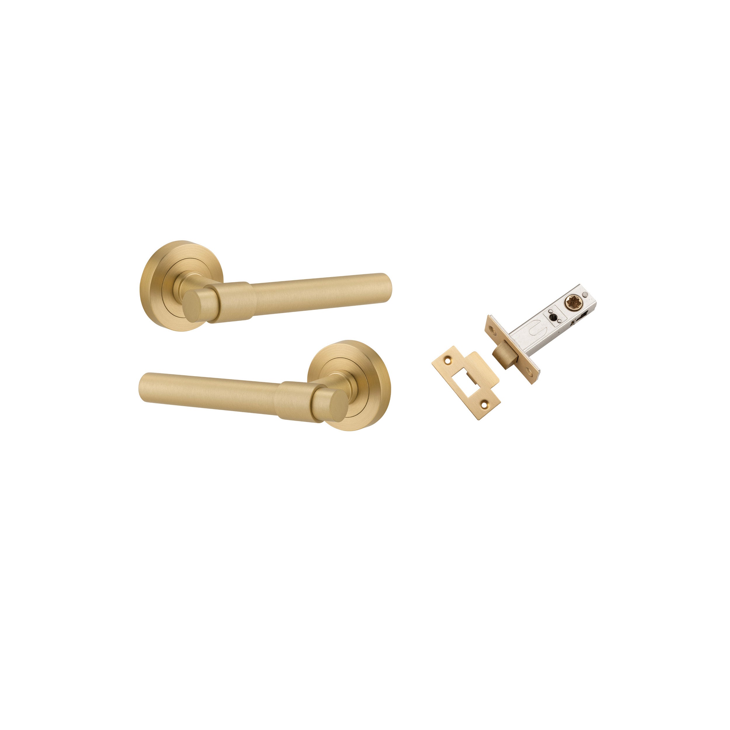 Helsinki Lever - Round Rose - Entry Point - Iver - Brushed Gold PVD - Door Levers