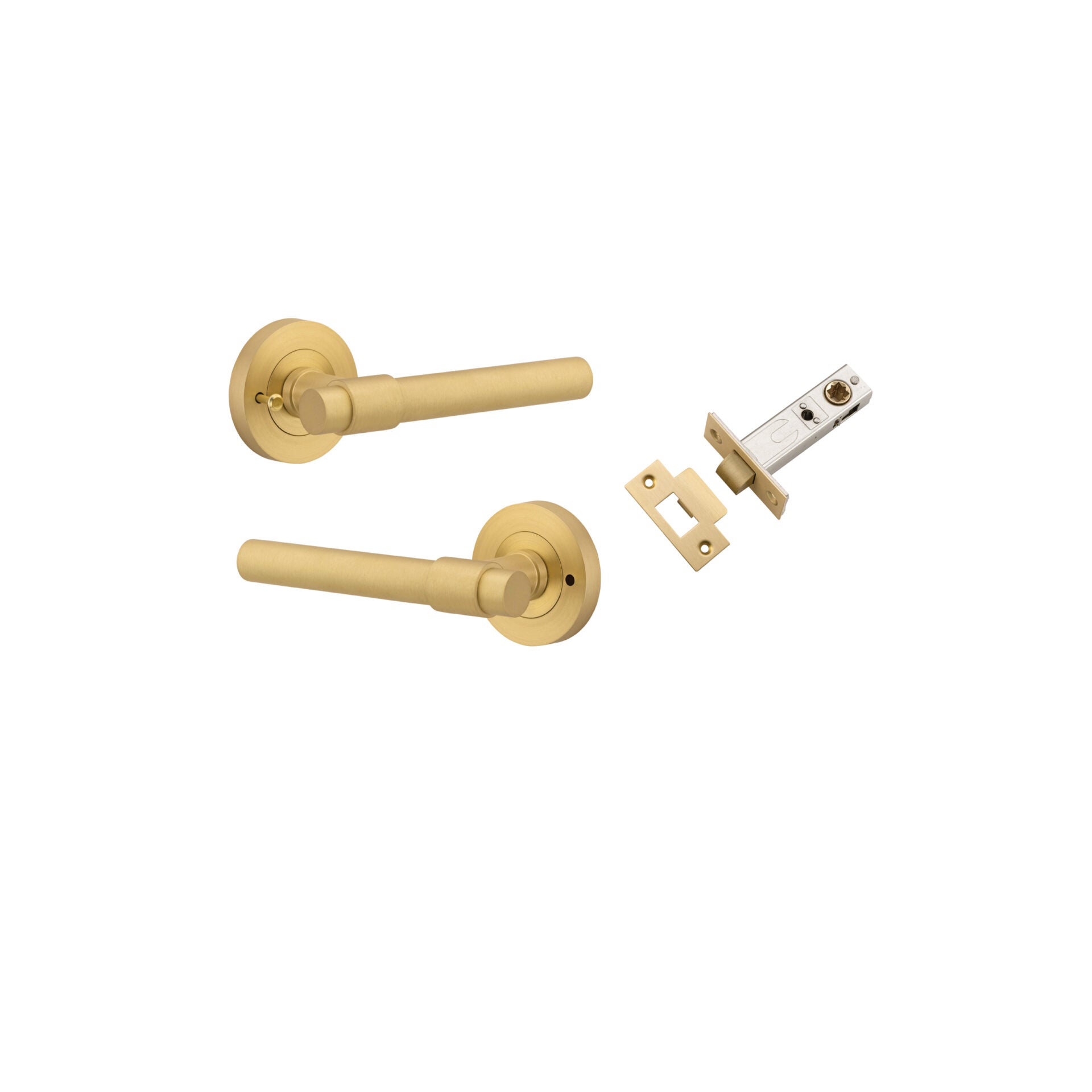 Helsinki Lever - Round Rose - Entry Point - Iver - Brushed Gold PVD - Door Levers