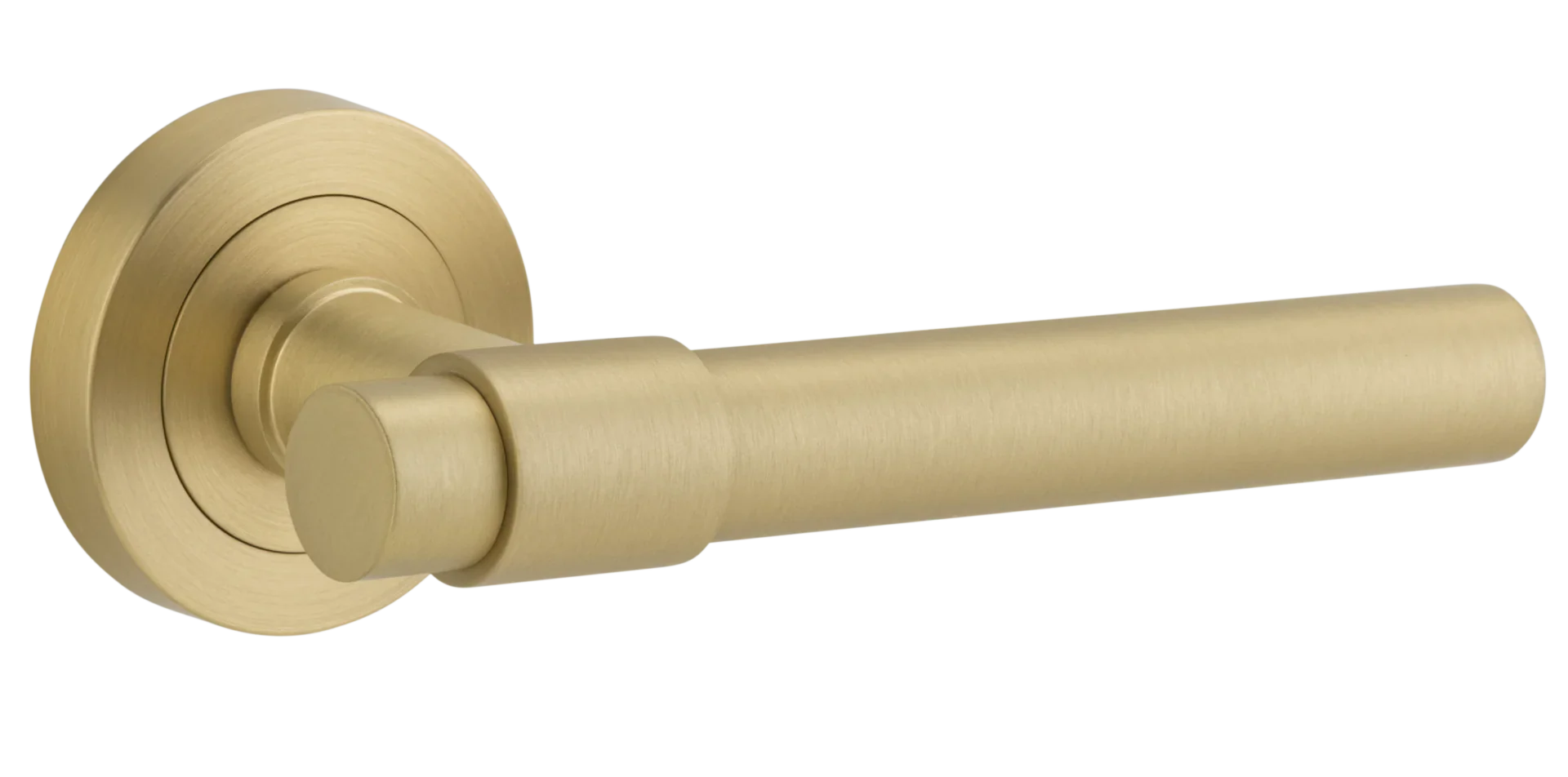 Helsinki Lever - Round Rose - Entry Point - Iver - Brushed Gold PVD - Door Levers