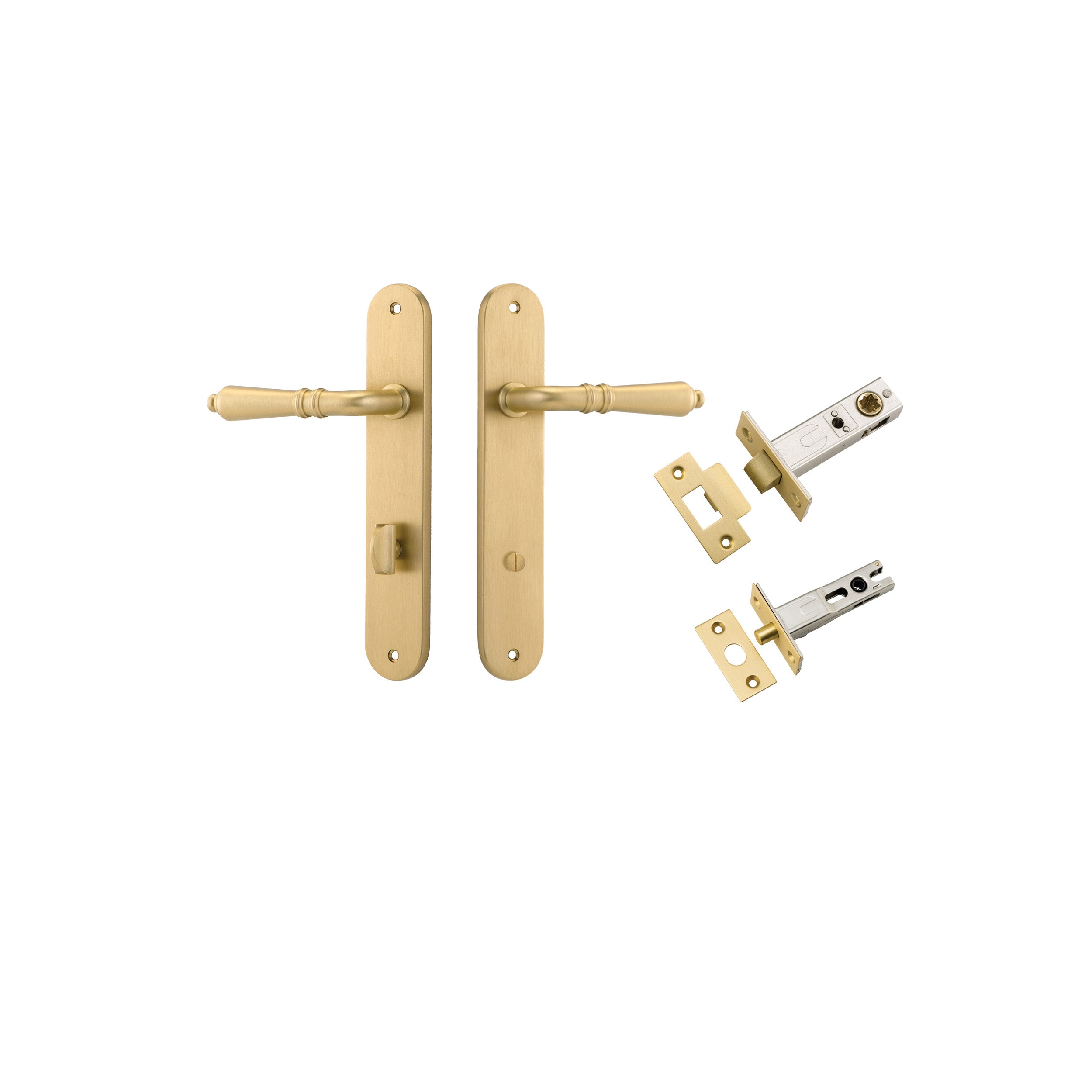 Sarlat Lever - Oval Backplate - Entry Point - Iver - Brushed Gold PVD - Door Levers