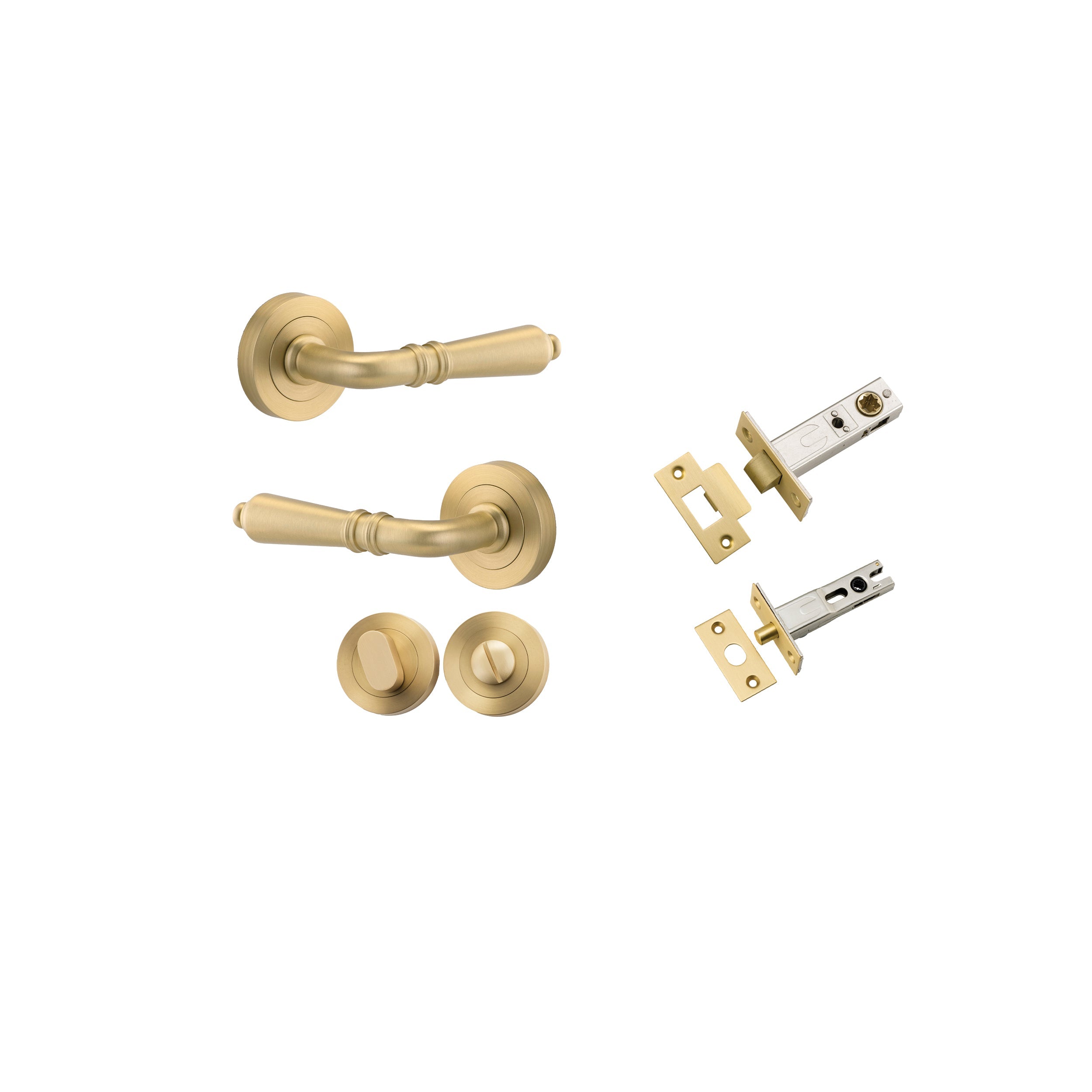 Sarlat Lever - Round Rose - Entry Point - Iver - Brushed Gold PVD - Door Levers