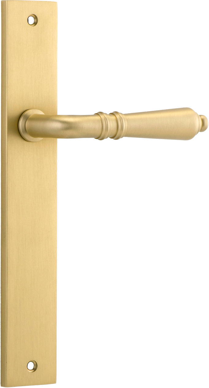 Sarlat Lever - Rectangular Backplate - Entry Point - Iver - Brushed Gold PVD - Door Levers