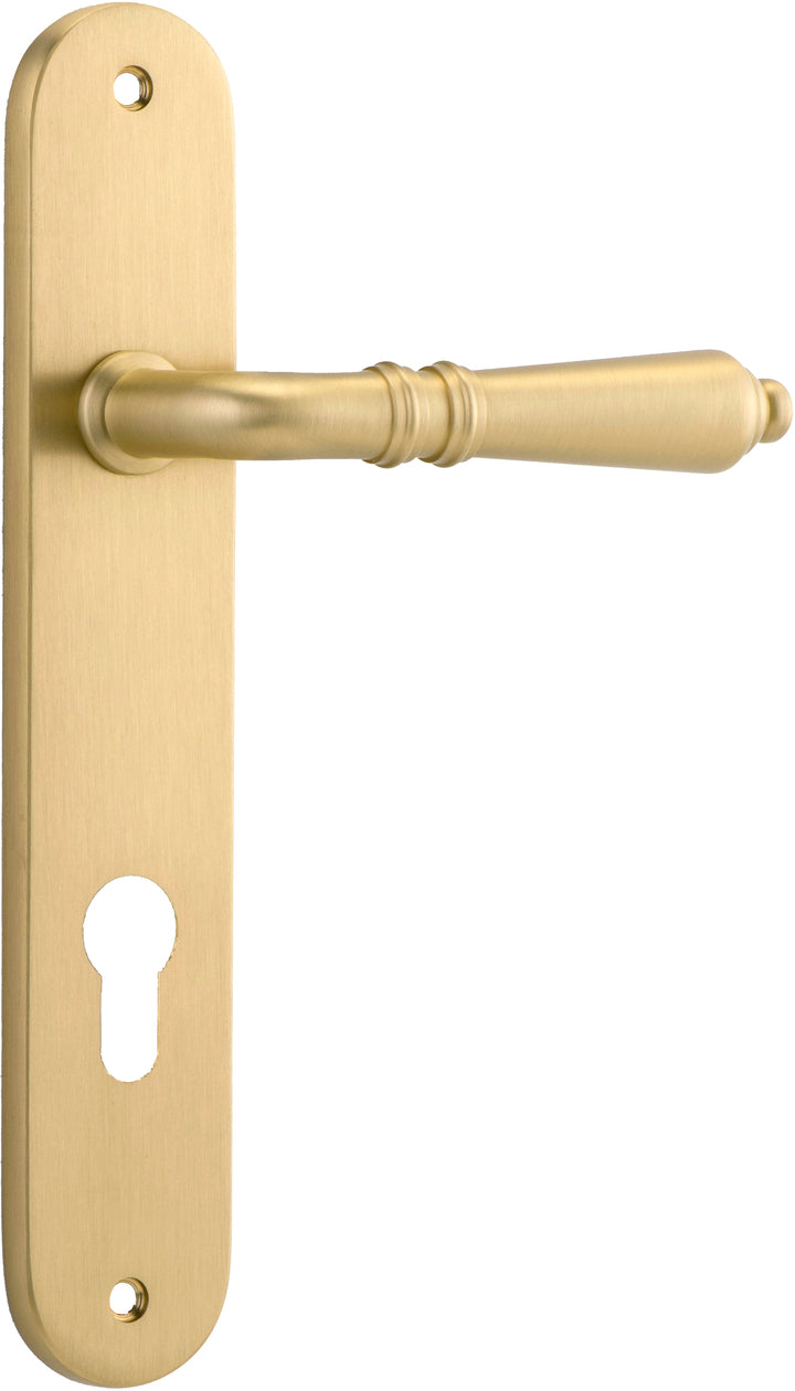 Sarlat Lever - Oval Backplate - Entry Point - Iver - Brushed Gold PVD - Door Levers