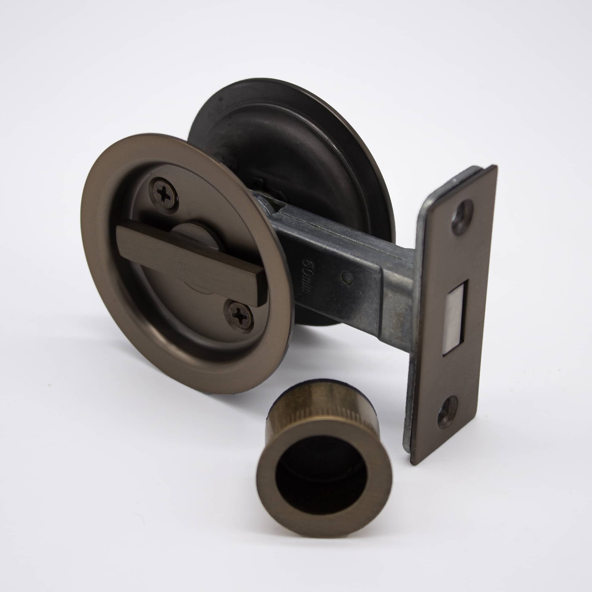 Aged Brass Round Sliding Cavity Privacy Lock - Manovella