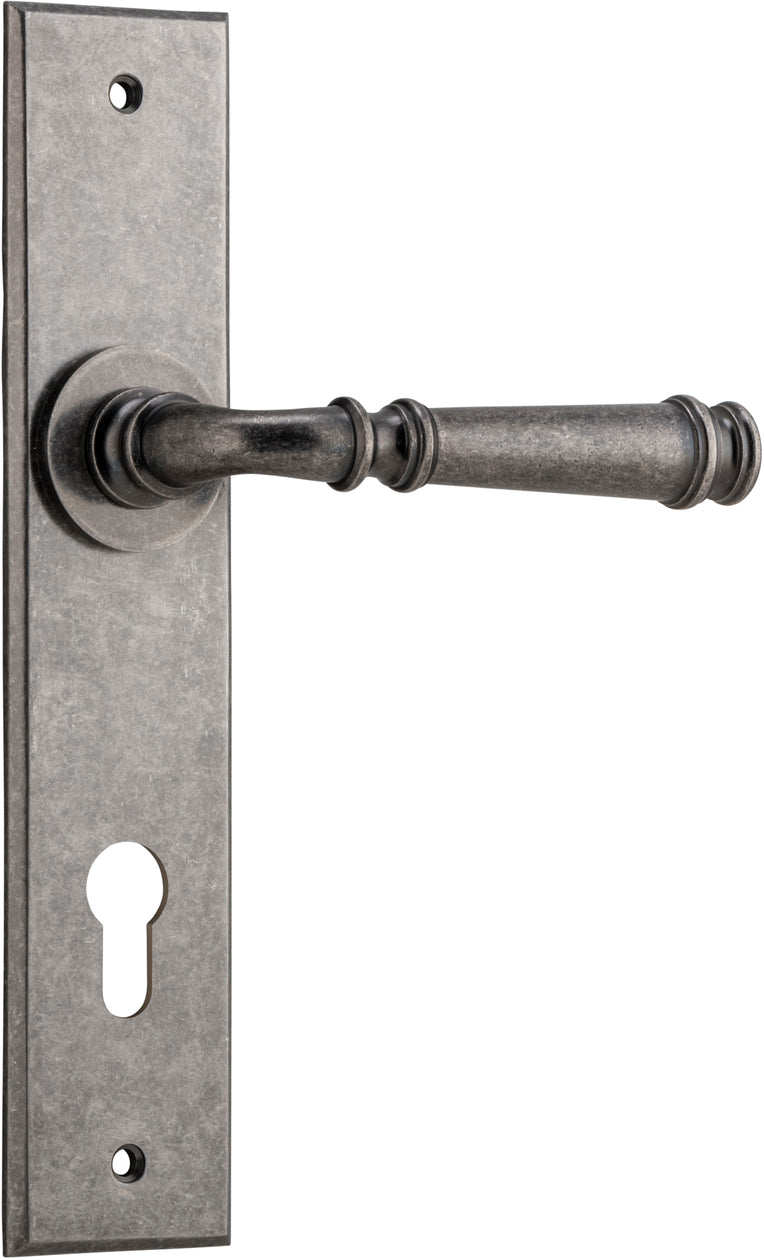 Verona Lever - Chamfered Backplate - Entry Point - Iver - Distressed Nickel - Door Levers