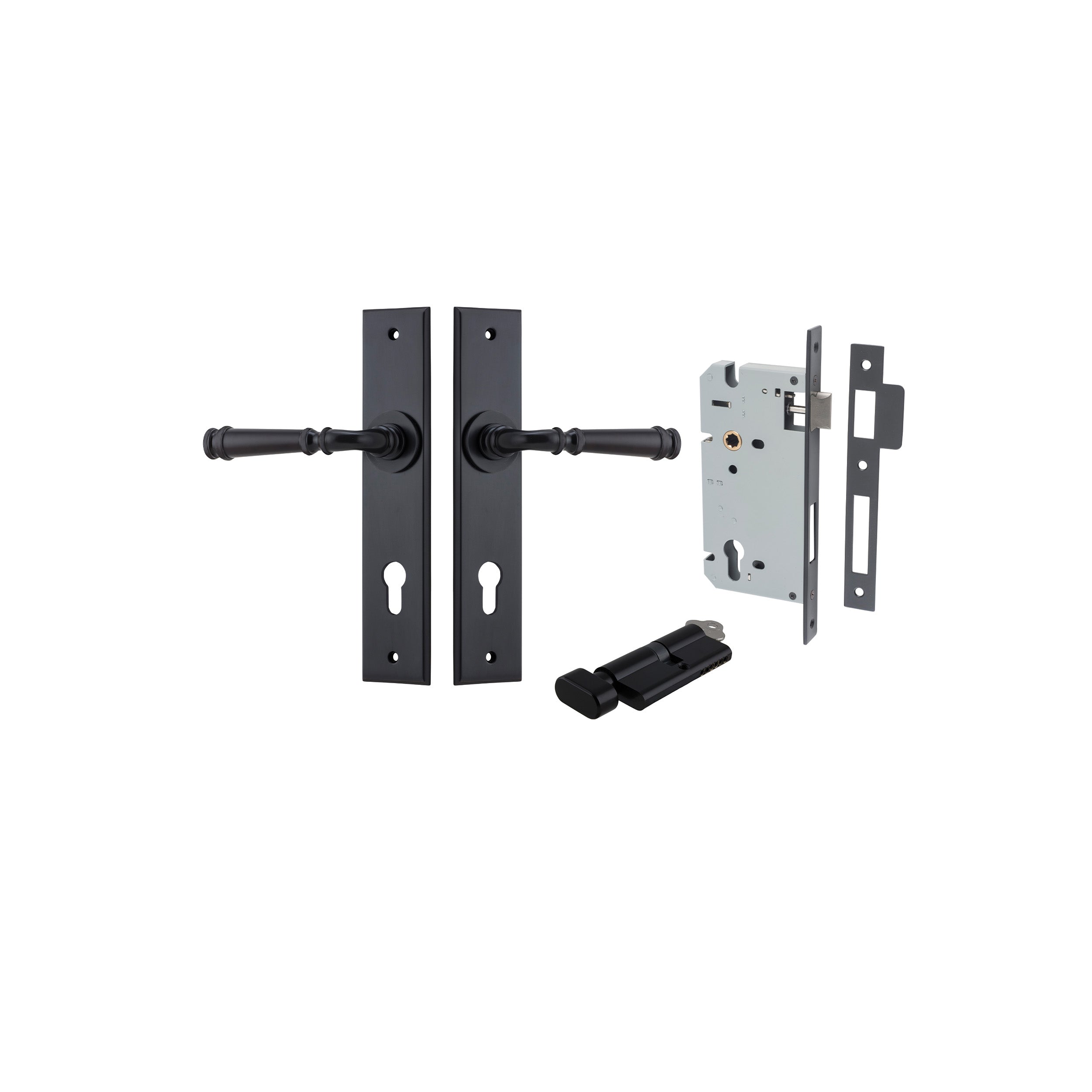 Verona Lever - Chamfered Backplate - Entry Point - Iver - Matt Black - Door Levers