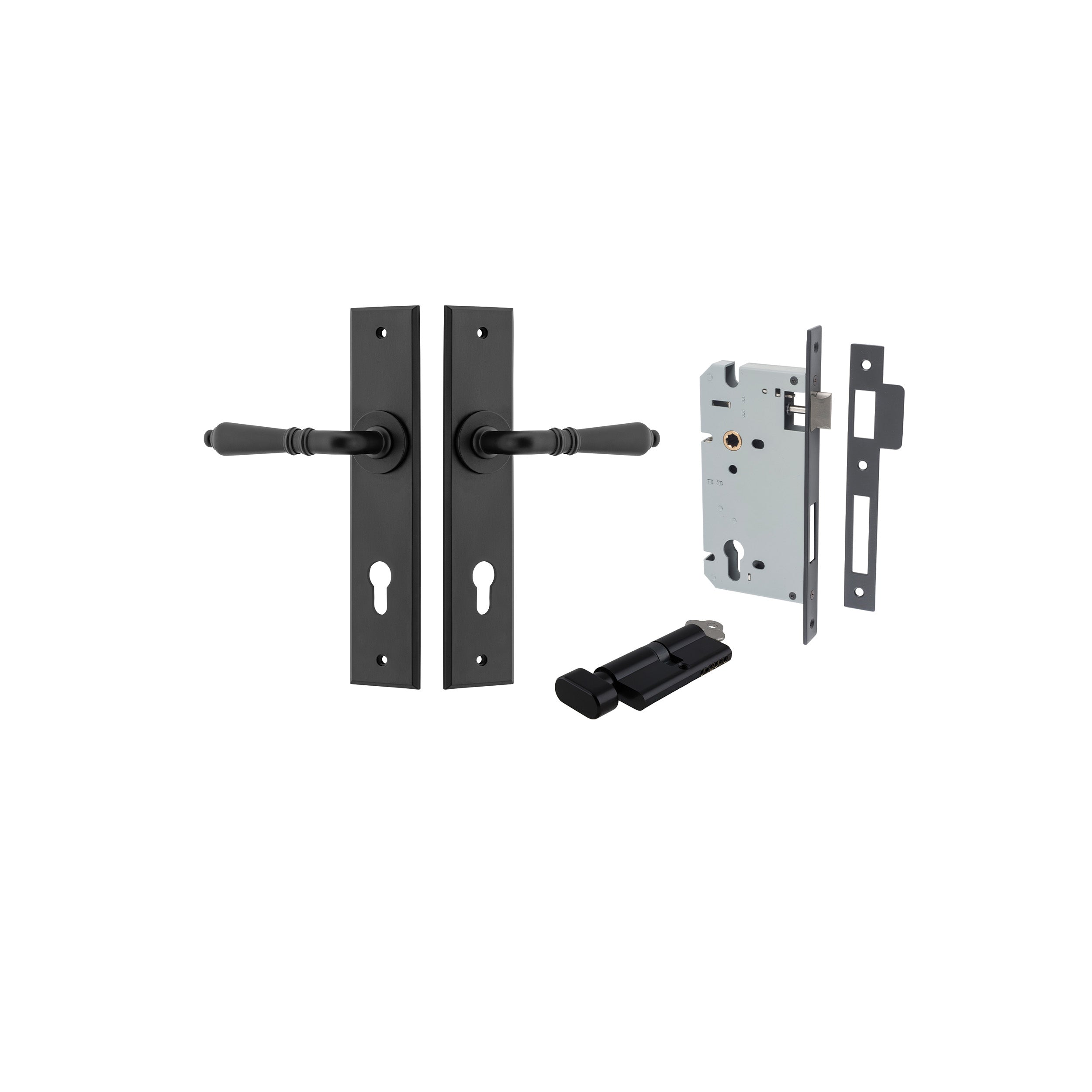 Sarlat Lever - Chamfered Backplate - Entry Point - Iver - Matt Black - Door Levers