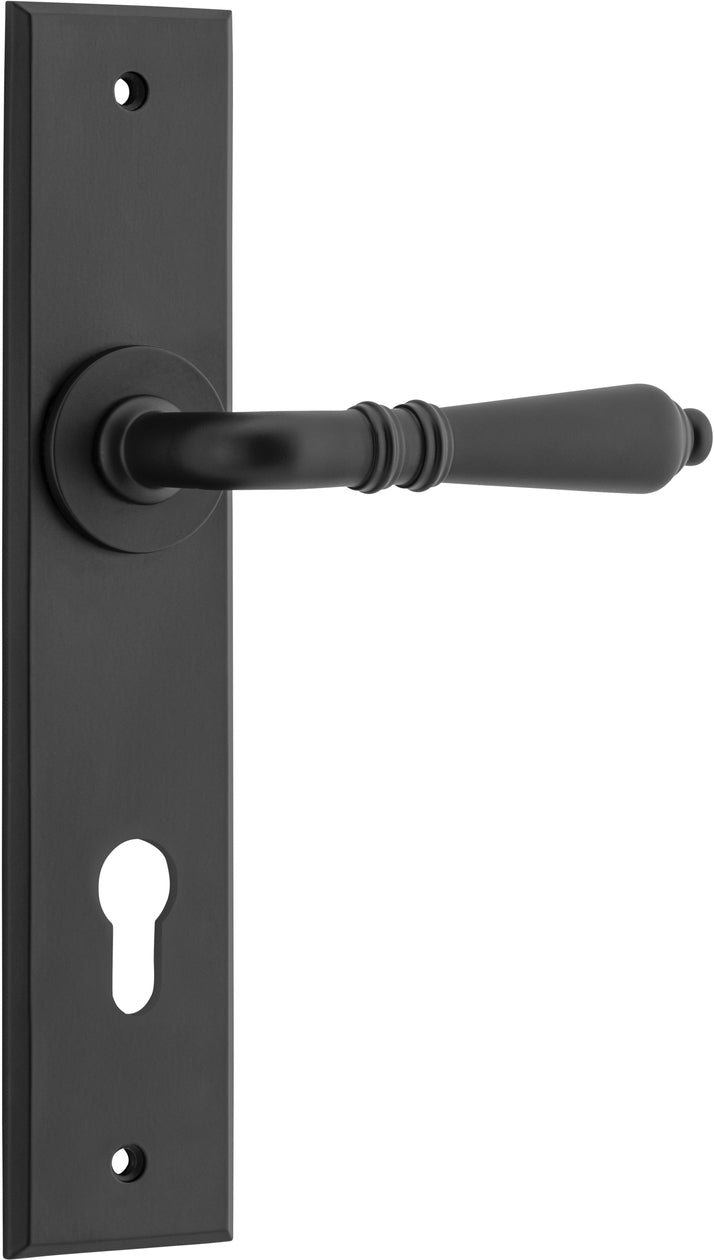 Sarlat Lever - Chamfered Backplate - Entry Point - Iver - Matt Black - Door Levers