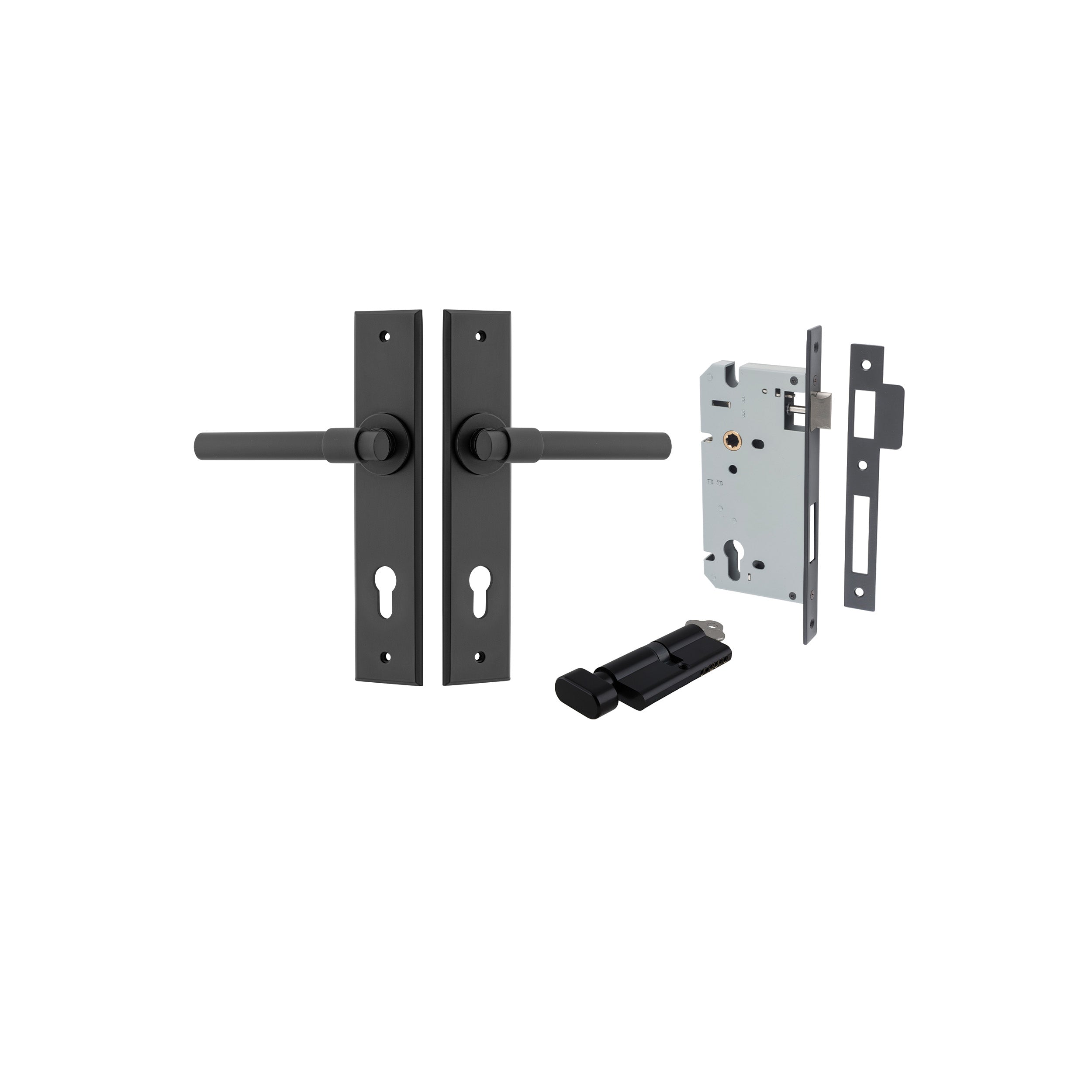 Helsinki Lever - Chamfered Backplate - Entry Point - Iver - Matt Black - Door Levers