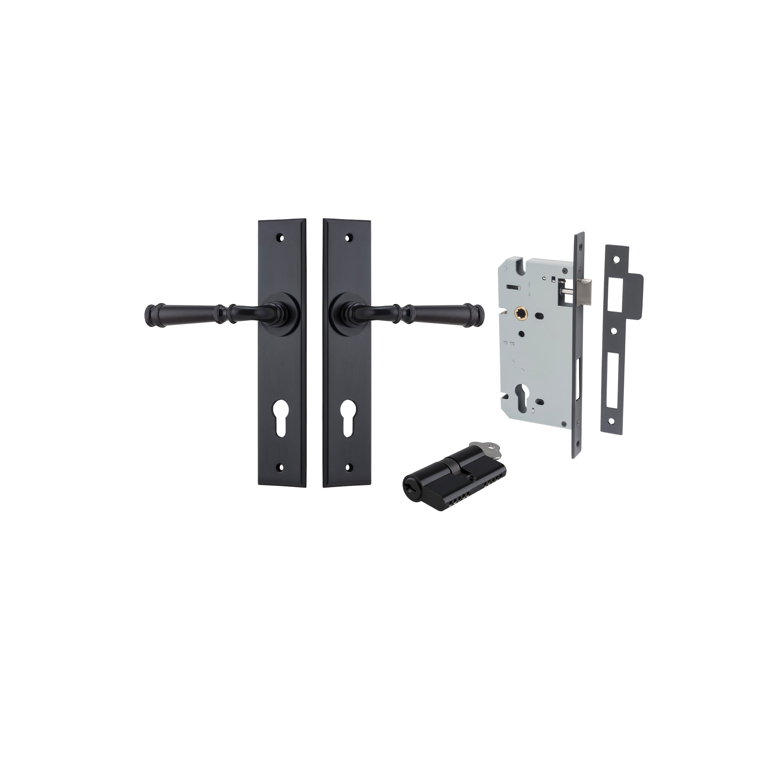 Verona Lever - Chamfered Backplate - Entry Point - Iver - Matt Black - Door Levers