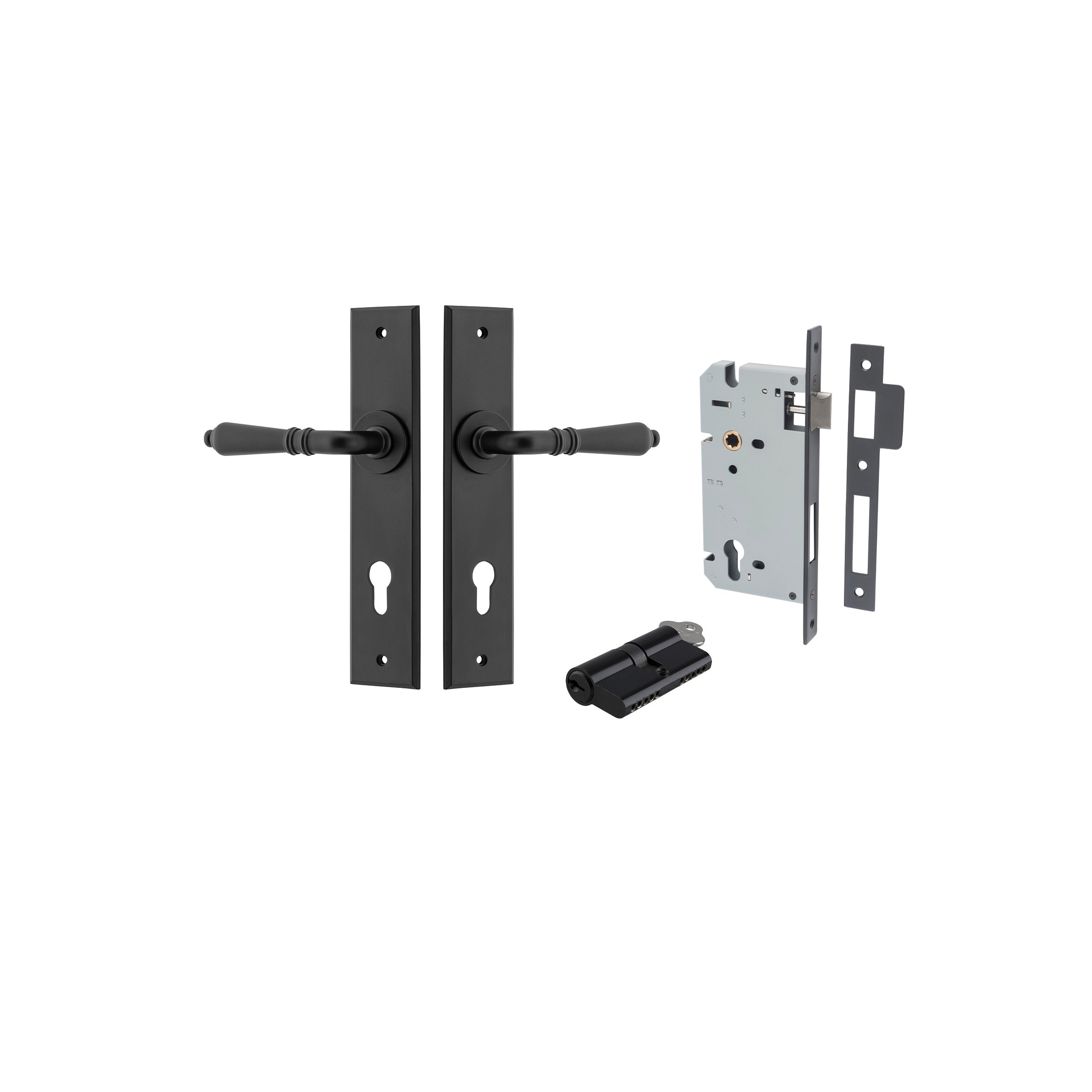 Sarlat Lever - Chamfered Backplate - Entry Point - Iver - Matt Black - Door Levers