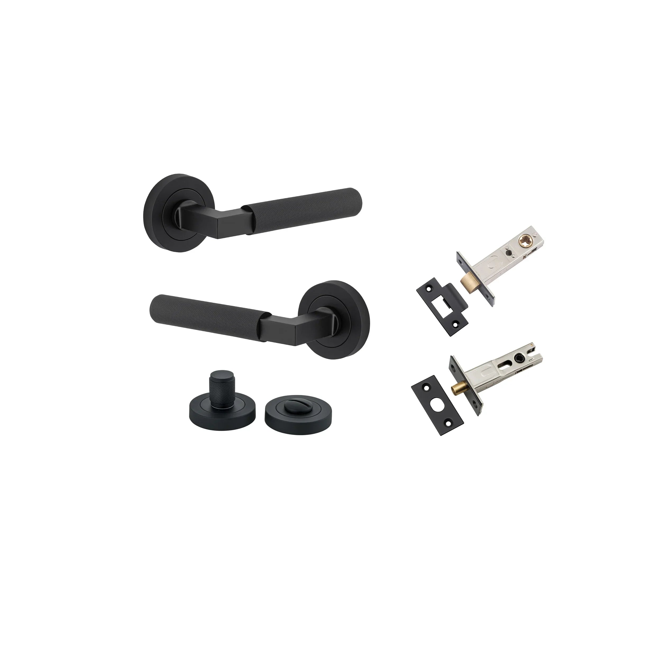 Brunswick Lever - Round Rose - Entry Point - Iver - Matt Black - Door Levers