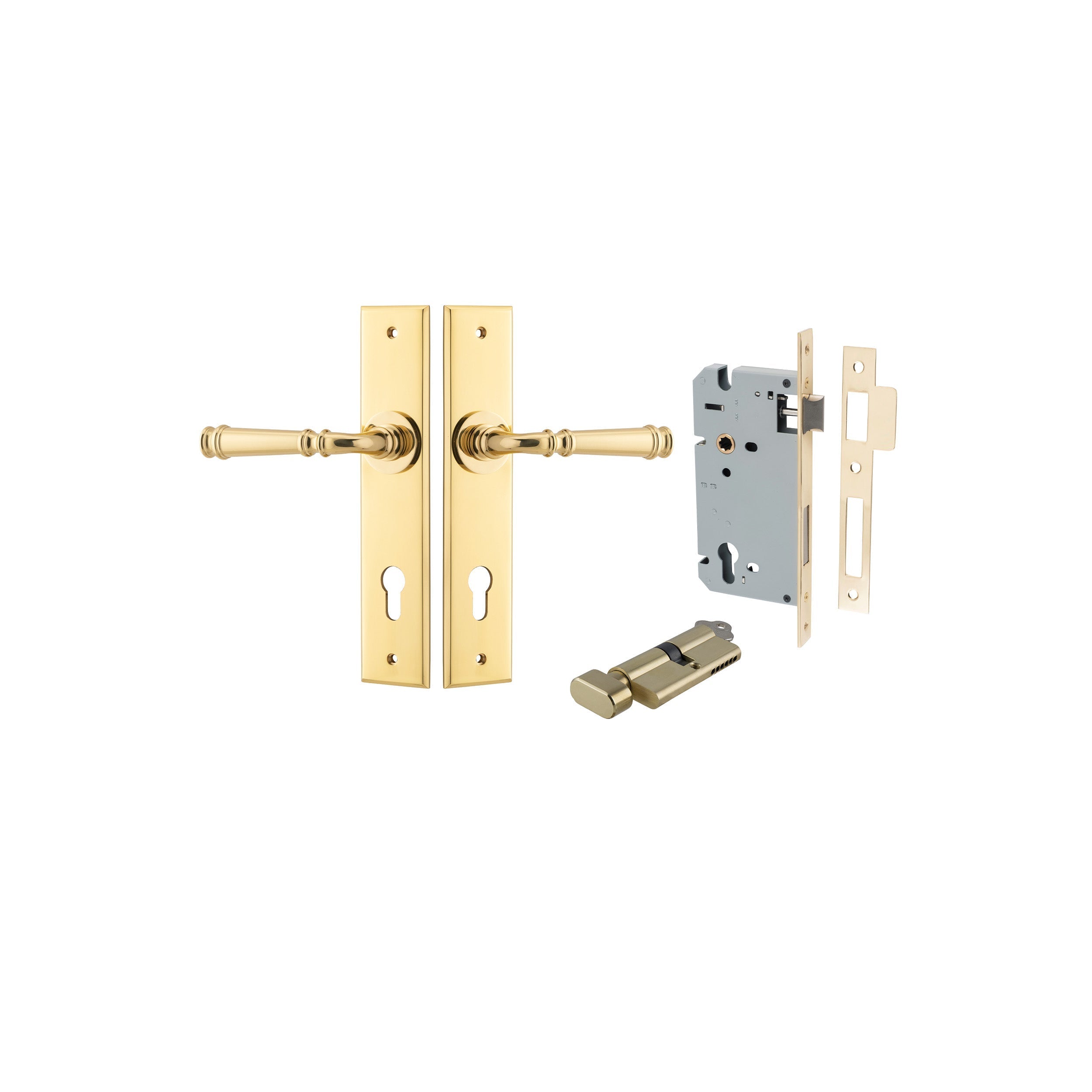 Verona Lever - Chamfered Backplate - Entry Point - Iver - Polished Brass - Door Levers