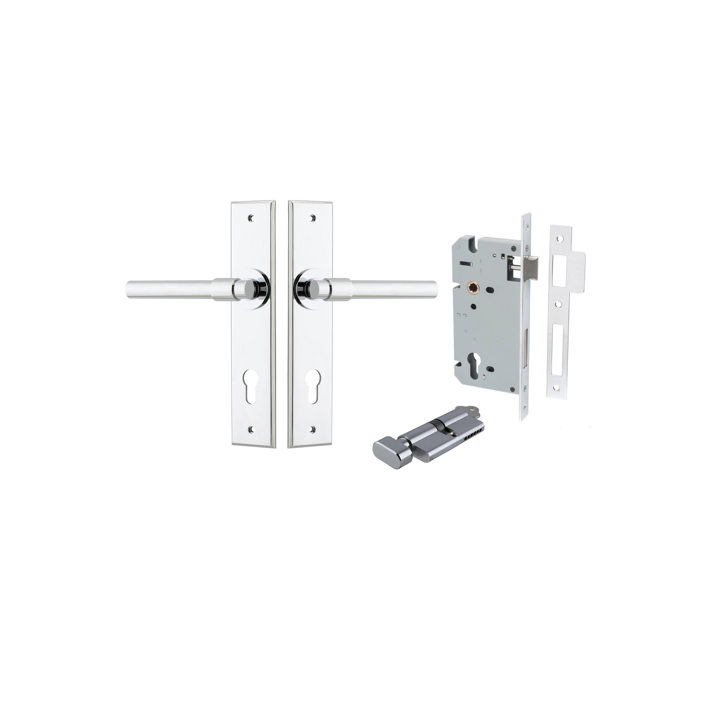 Helsinki Lever - Chamfered Backplate - Entry Point - Iver - Polished Chrome - Door Levers