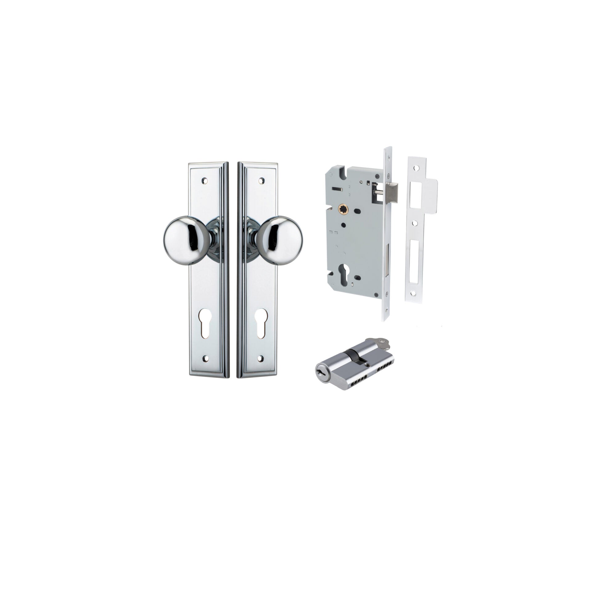 Cambridge Knob - Stepped Backplate - Entry Point - Iver - Polished Chrome - Door Knobs