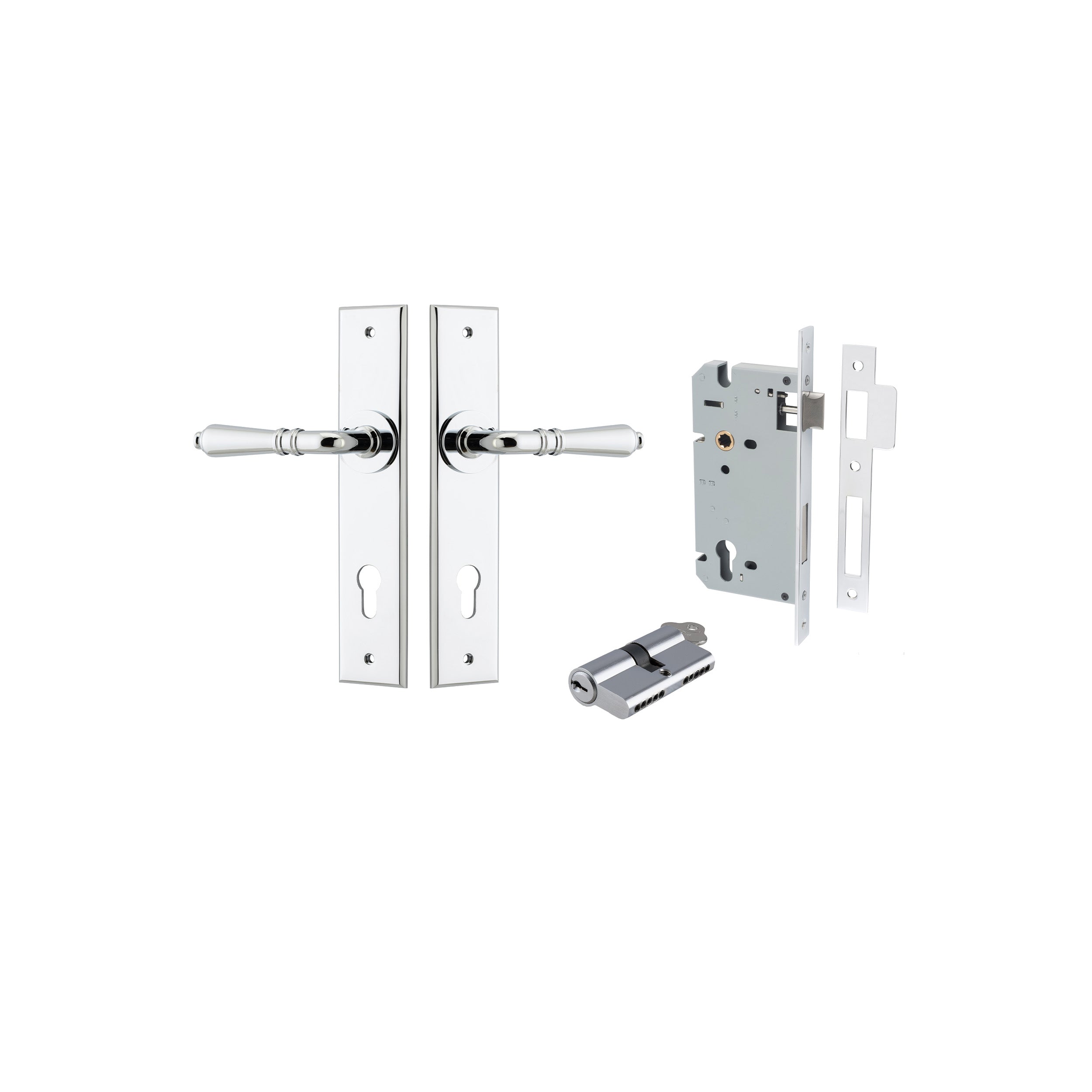 Sarlat Lever - Chamfered Backplate - Entry Point - Iver - Polished Chrome - Door Levers