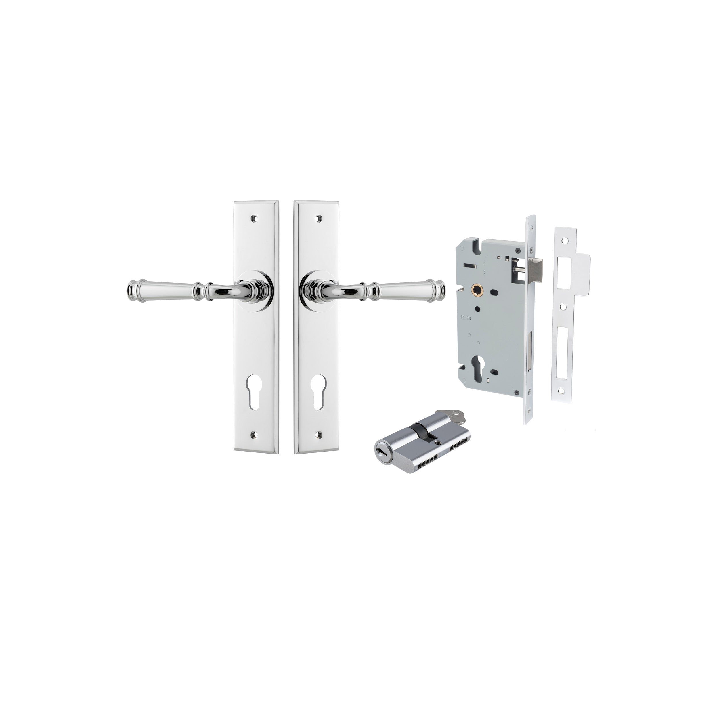 Verona Lever - Chamfered Backplate - Entry Point - Iver - Polished Chrome - Door Levers