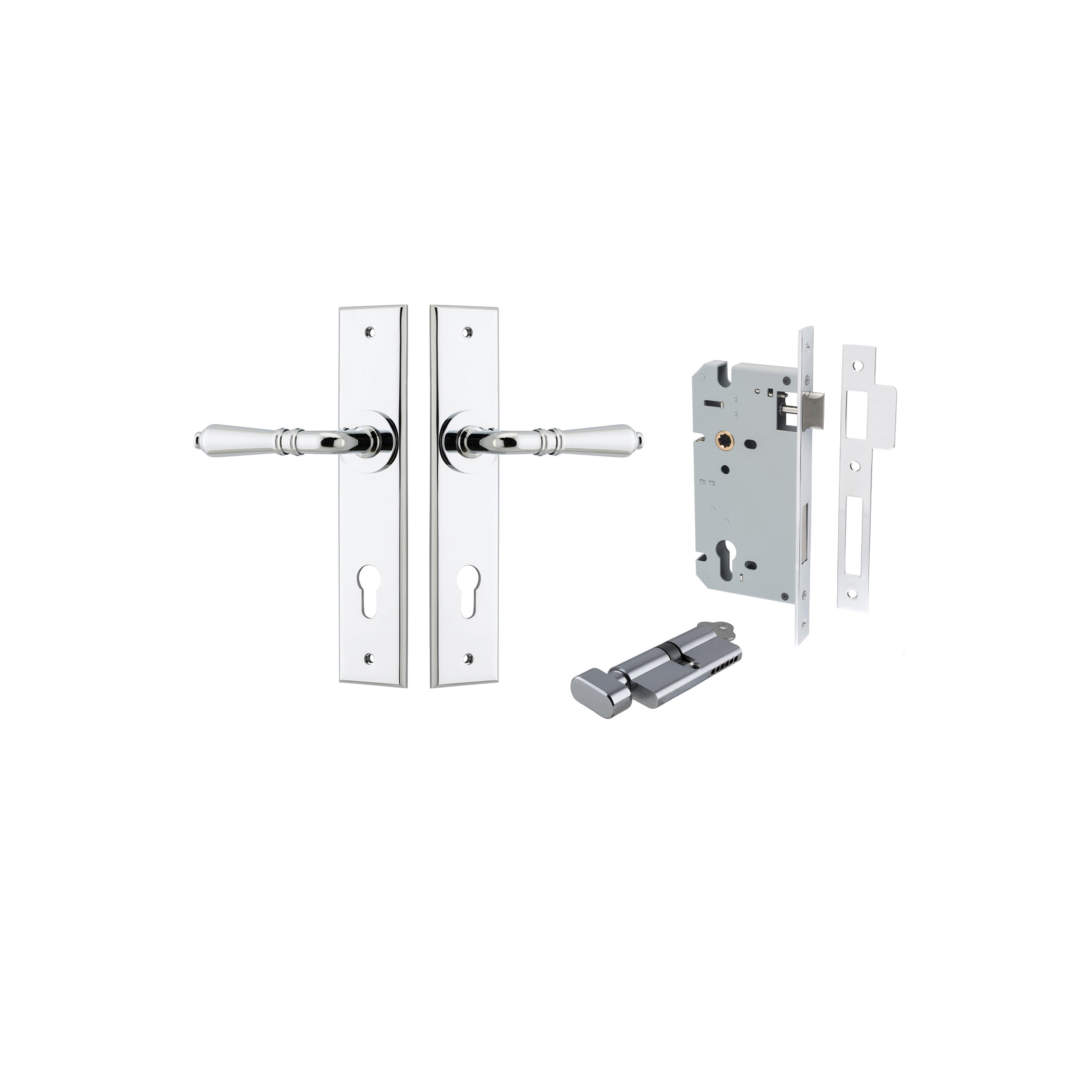 Sarlat Lever - Chamfered Backplate - Entry Point - Iver - Polished Chrome - Door Levers