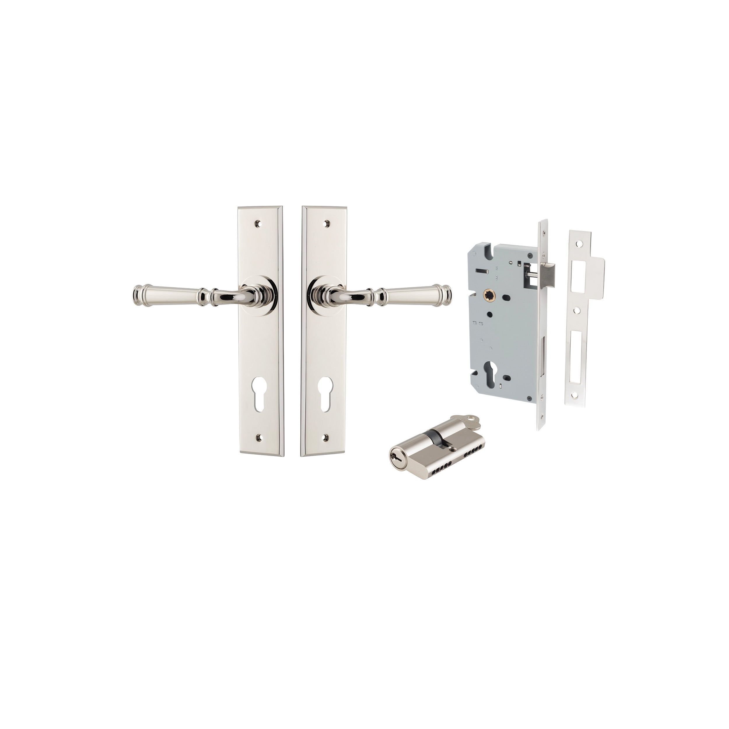 Verona Lever - Chamfered Backplate - Entry Point - Iver - Polished Nickel - Door Levers