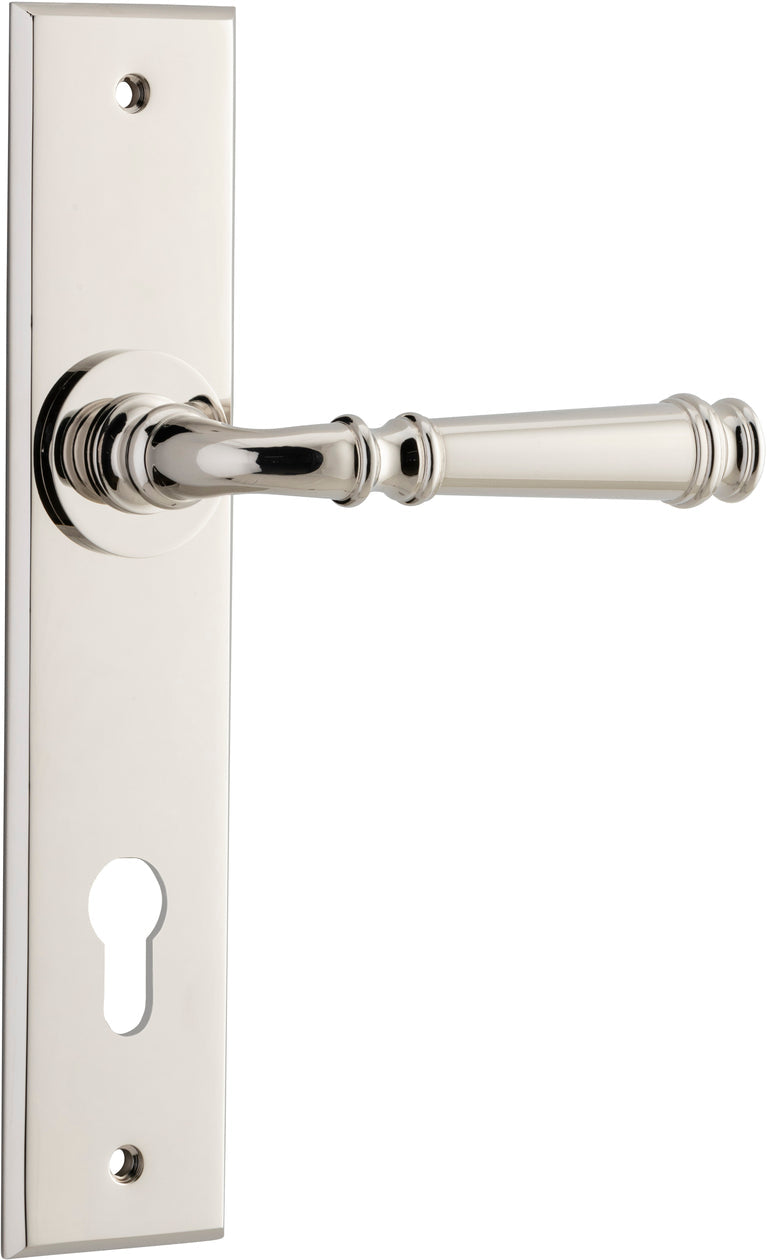 Verona Lever - Chamfered Backplate - Entry Point - Iver - Polished Nickel - Door Levers